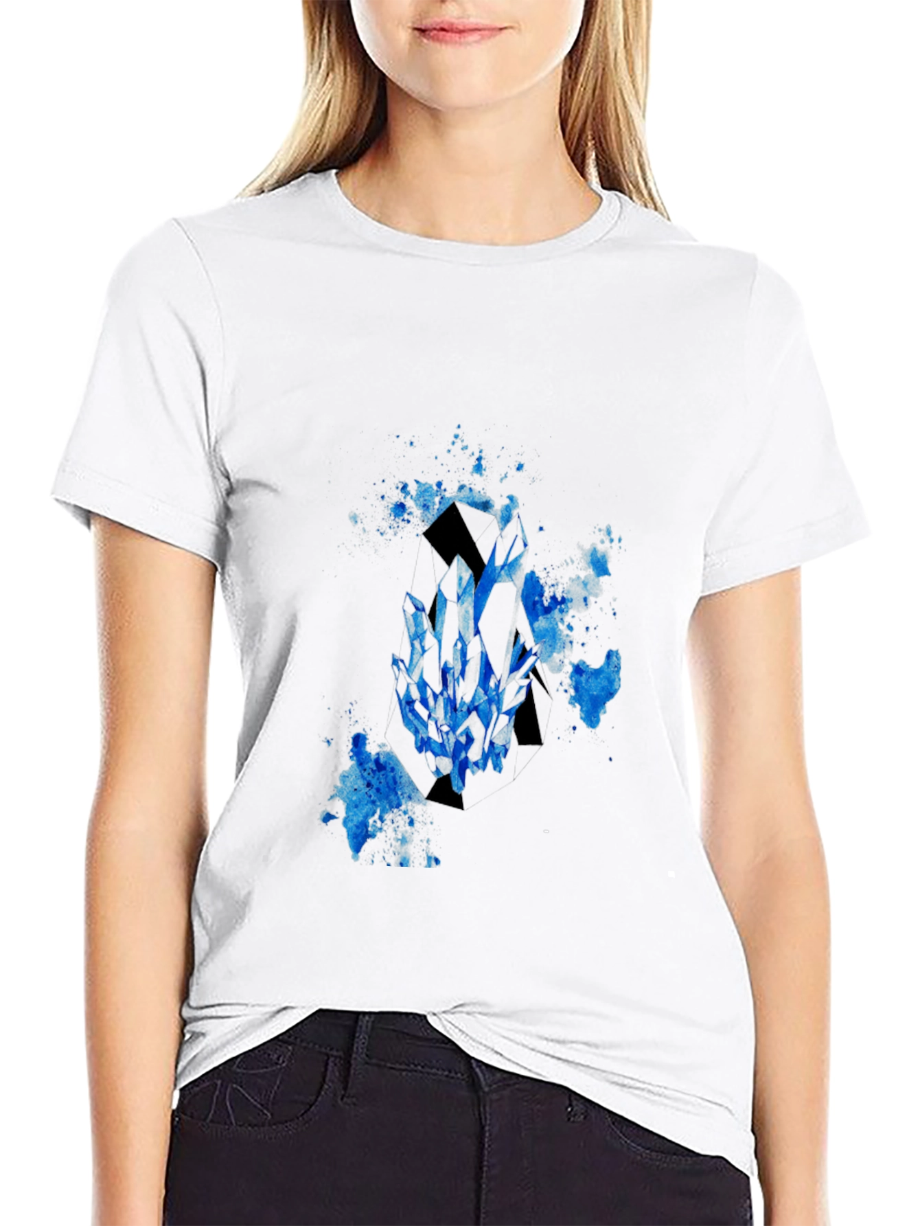 Black Men's Black T-Shirt with Blue Crystal Graphic view 9