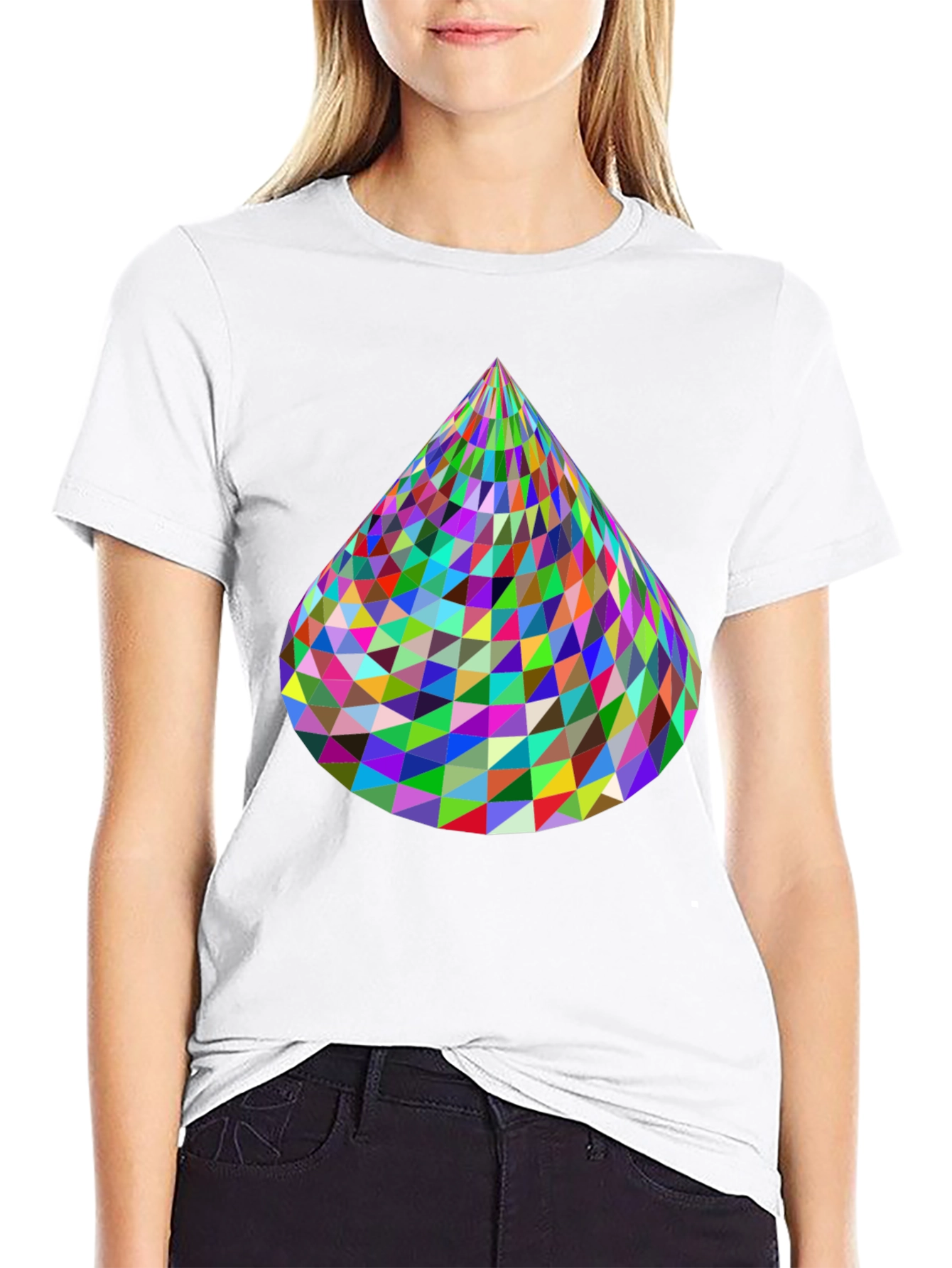 Black Geometric Cone T-Shirt - Vibrant & Modern Design view 9
