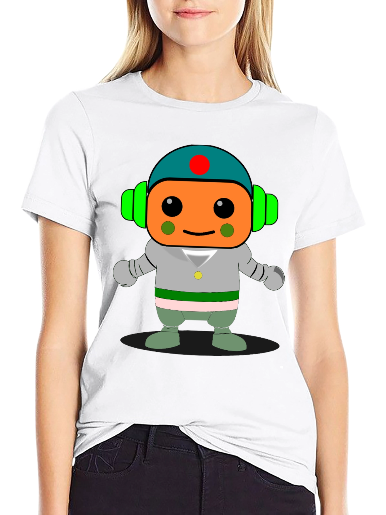 Black Cartoon Robot Graphic Print Black T-Shirt view 9