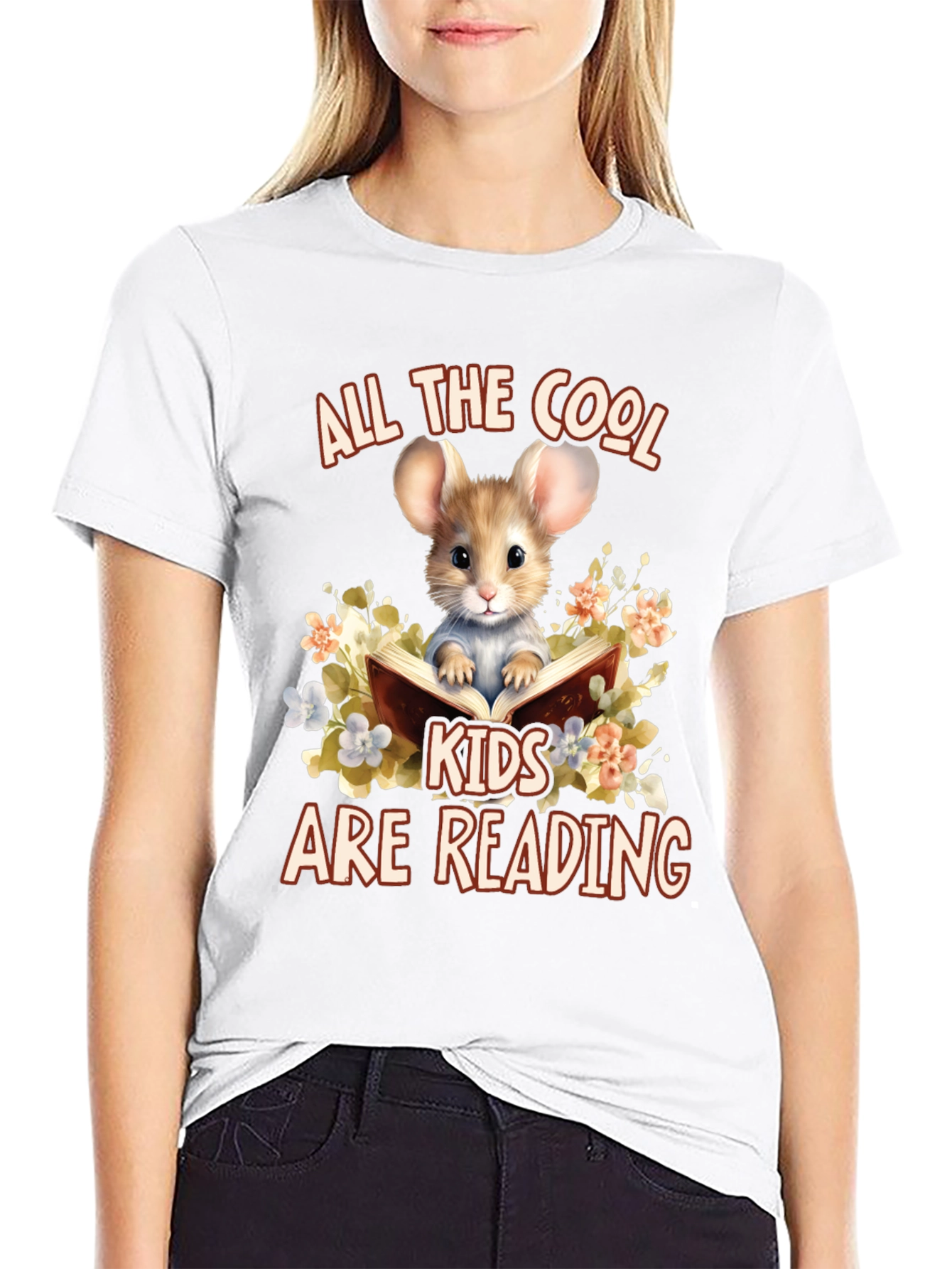 Black Cool Kids Reading Mouse Graphic T-Shirt view 9