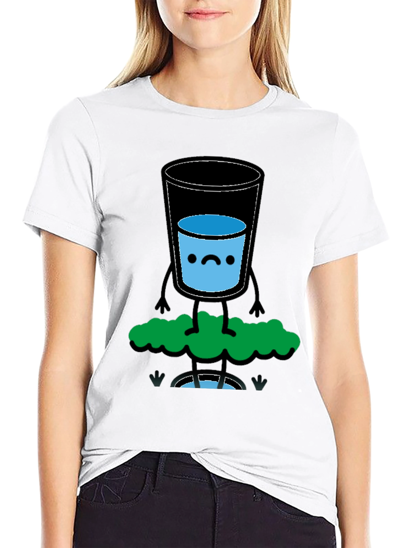 Black Funny Water Glass Graphic Tee - Black Cotton T-Shirt view 9