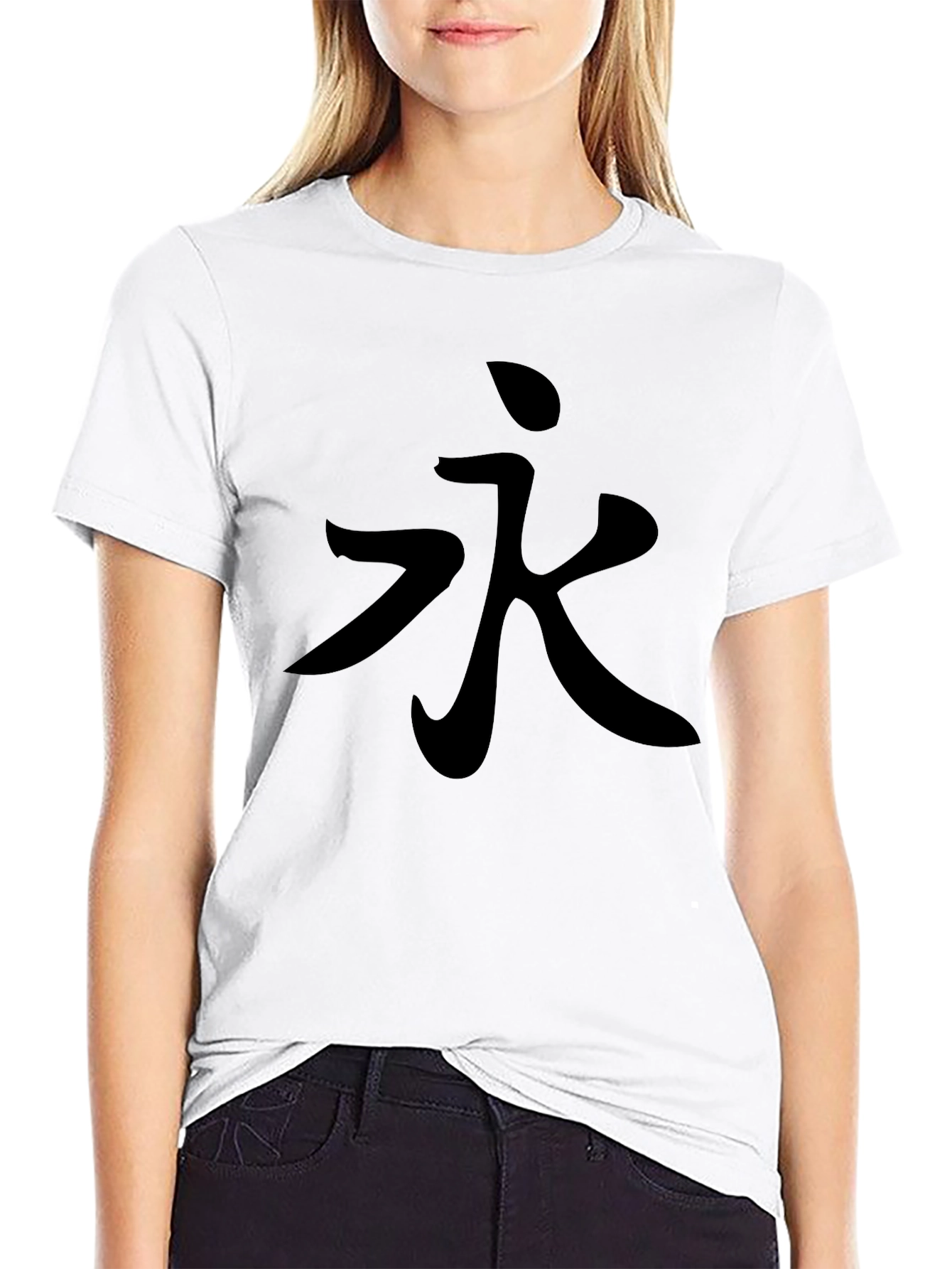 Black Black T-Shirt with Kanji Character Design view 9