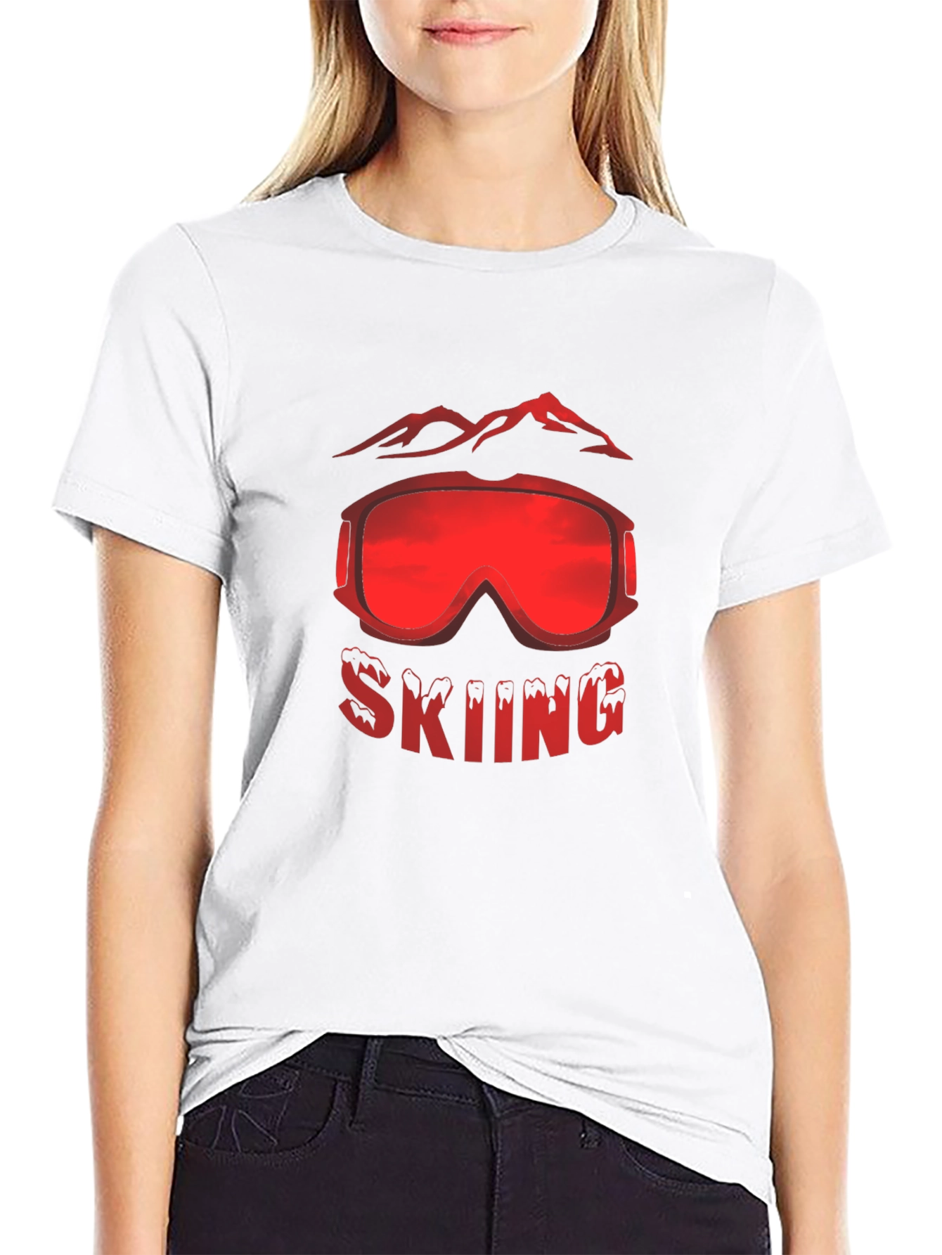 Black Skiing Goggles Mountain Graphic Black T-Shirt view 9