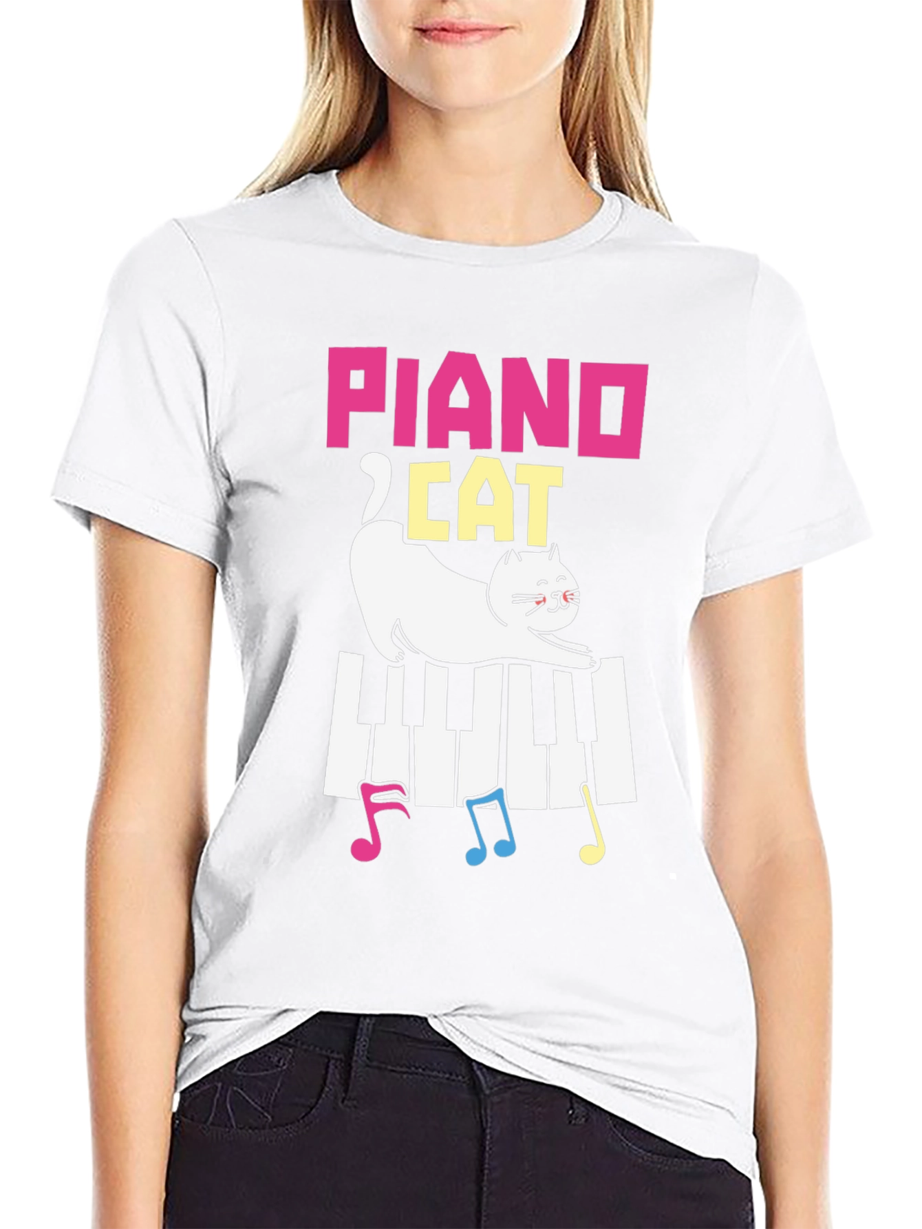 Black Piano Cat T-Shirt - Musical Kitten Tee view 9