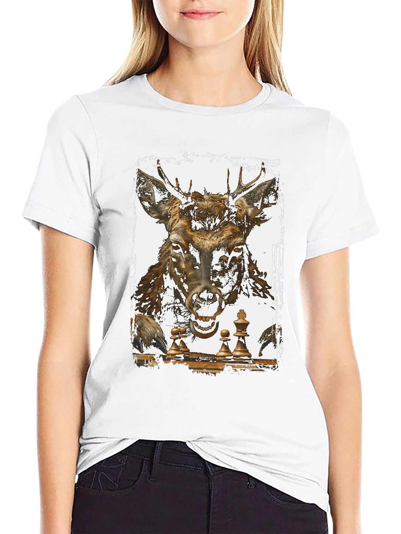Black Deer Chess Graphic Tee - Unique Animal Art T-Shirt view 9