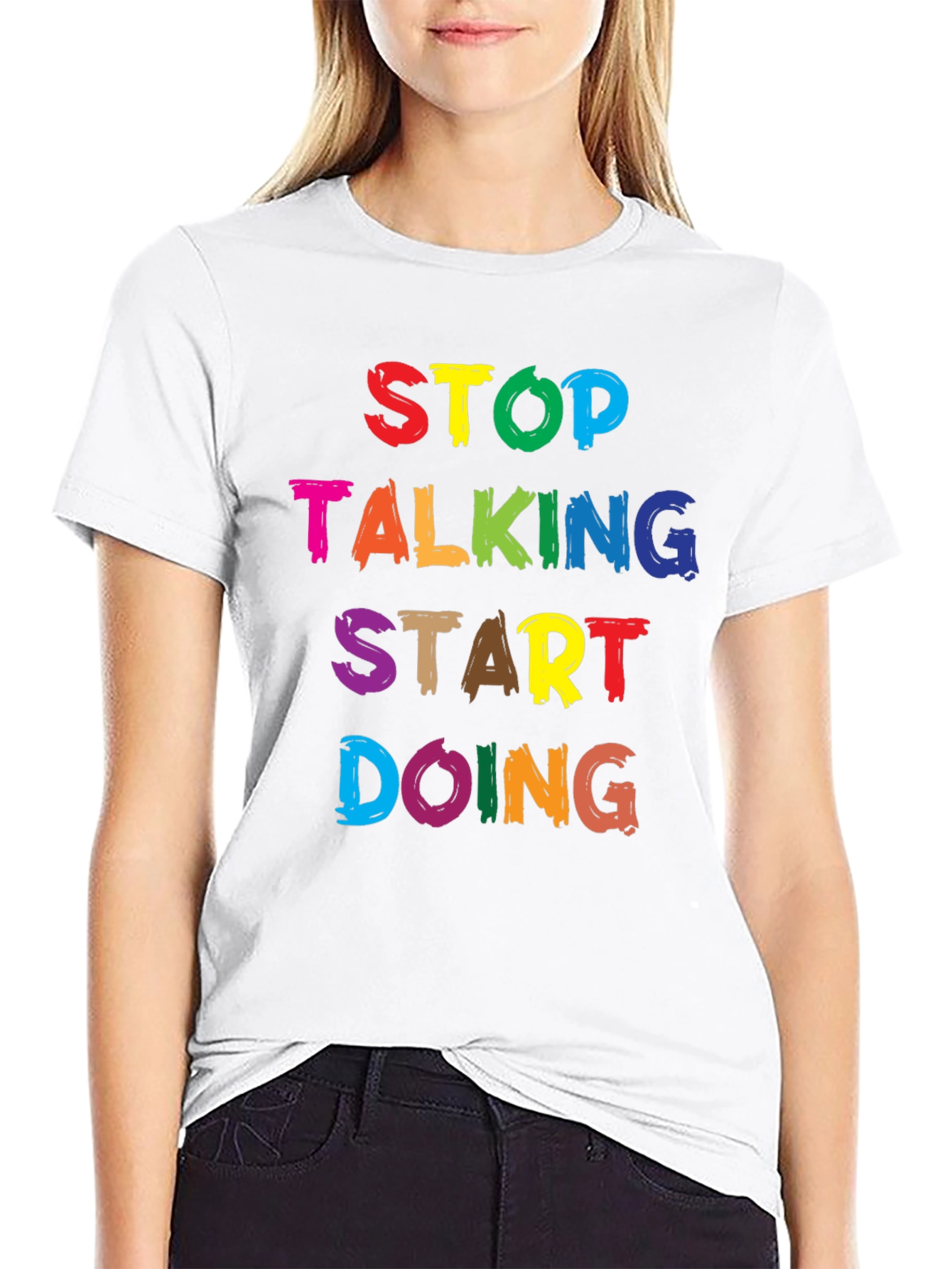 Black Stop Talking Start Doing Graphic Tee view 9