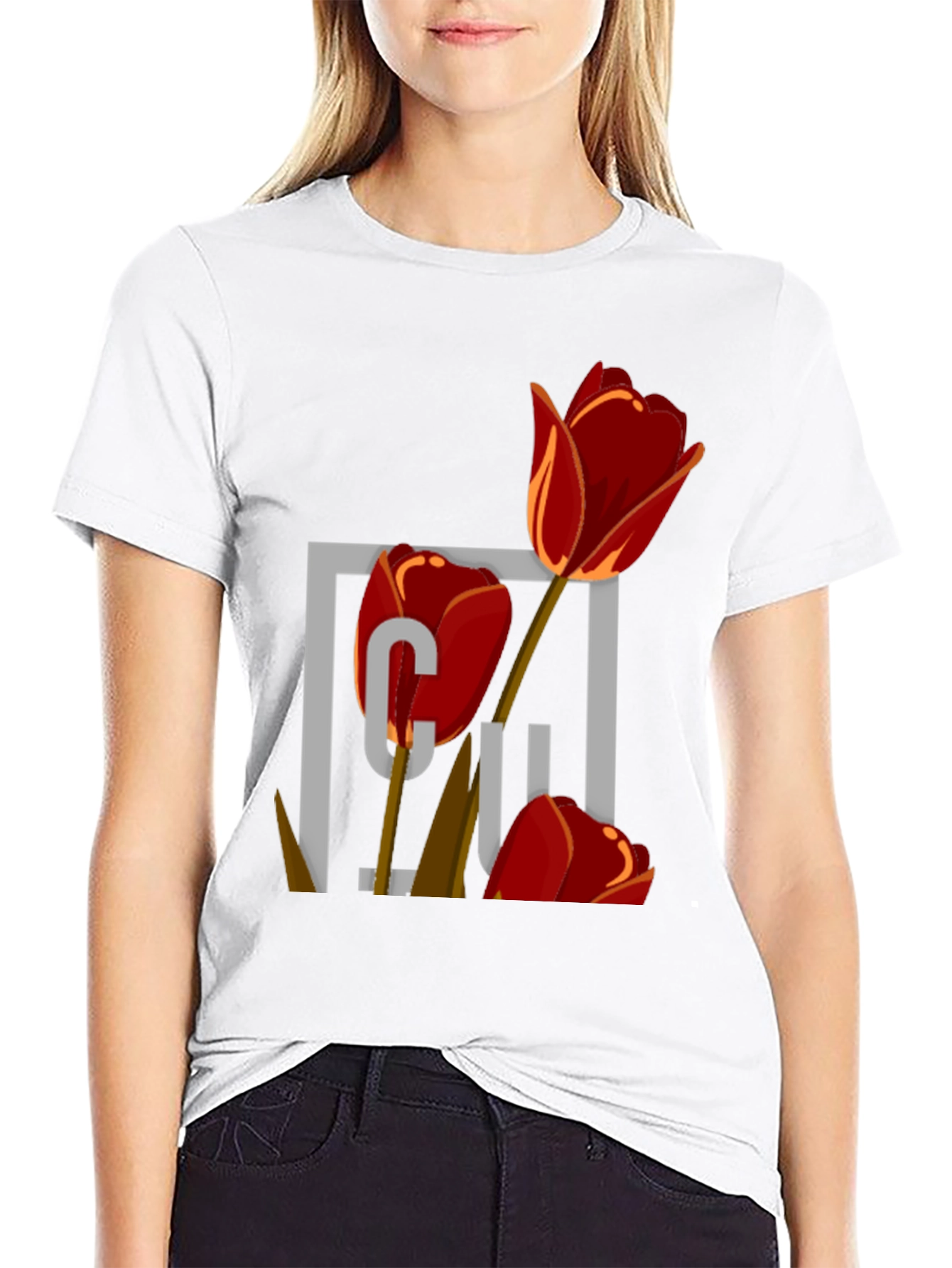 Black Floral Graphic Print Tee - Trendy Casual Wear view 9