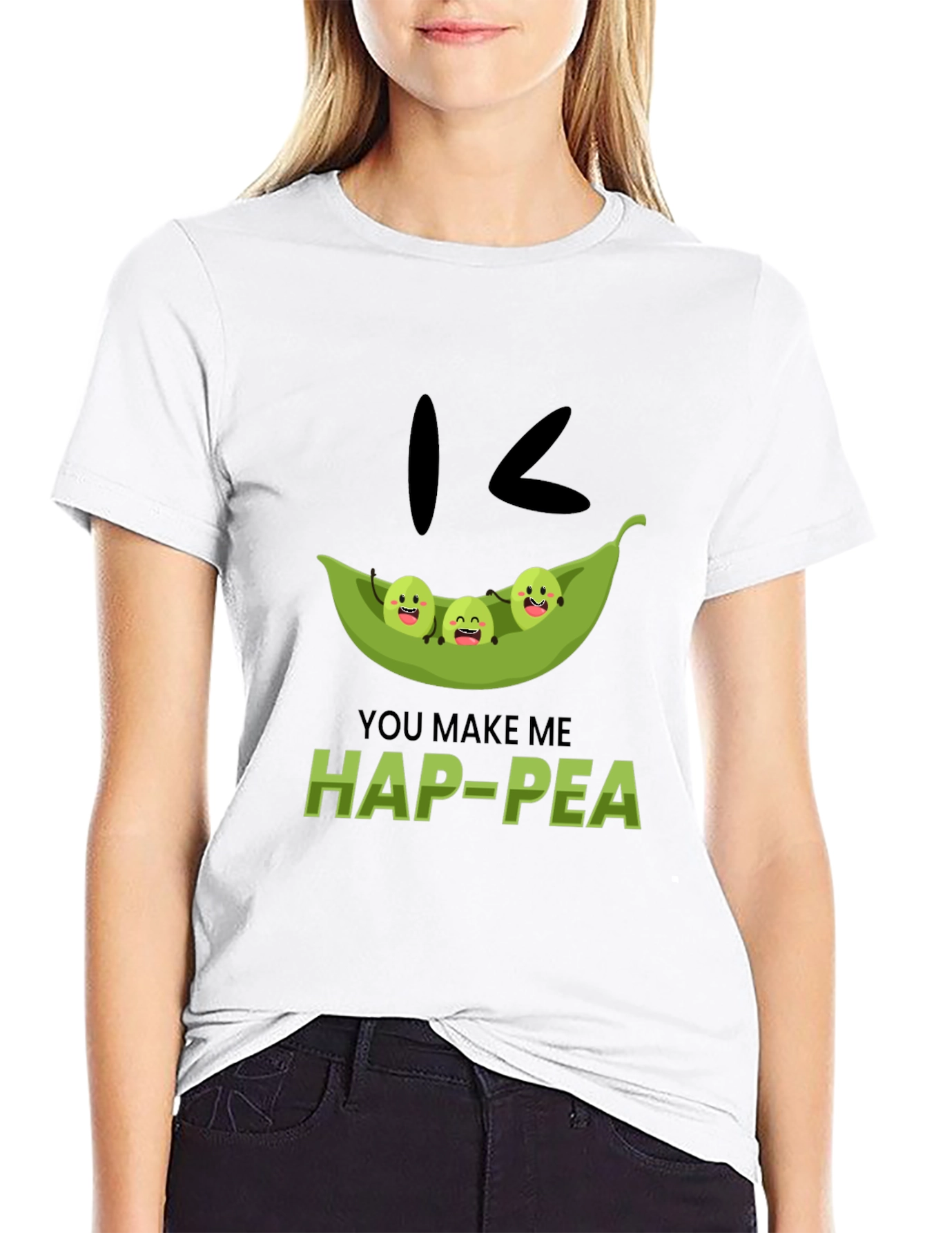 Black Hap-Pea Pun T-Shirt, Cute Peas in a Pod Tee view 9