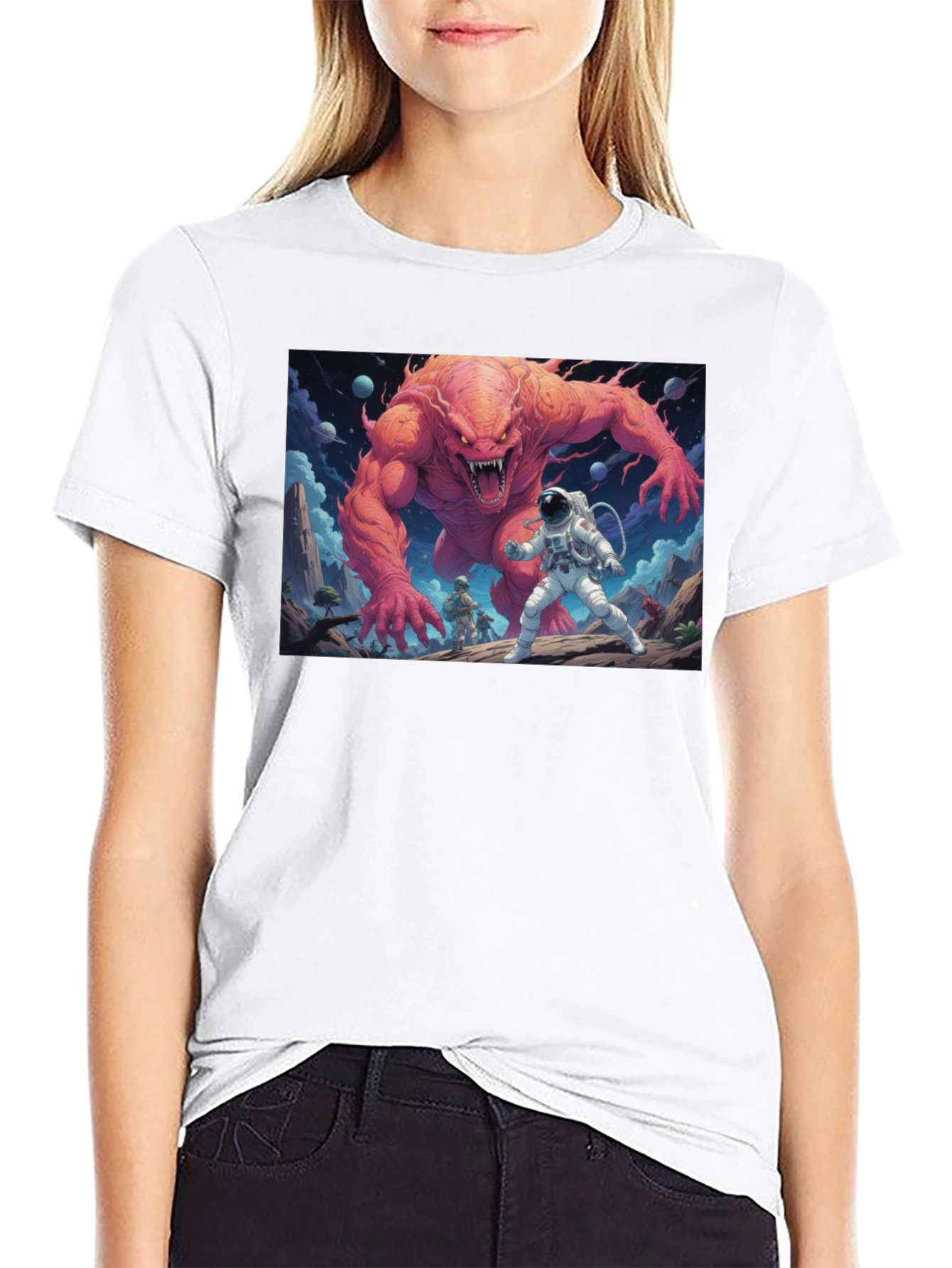 Black Monster Battle Graphic Tee - Sci-Fi Adventure Shirt view 9
