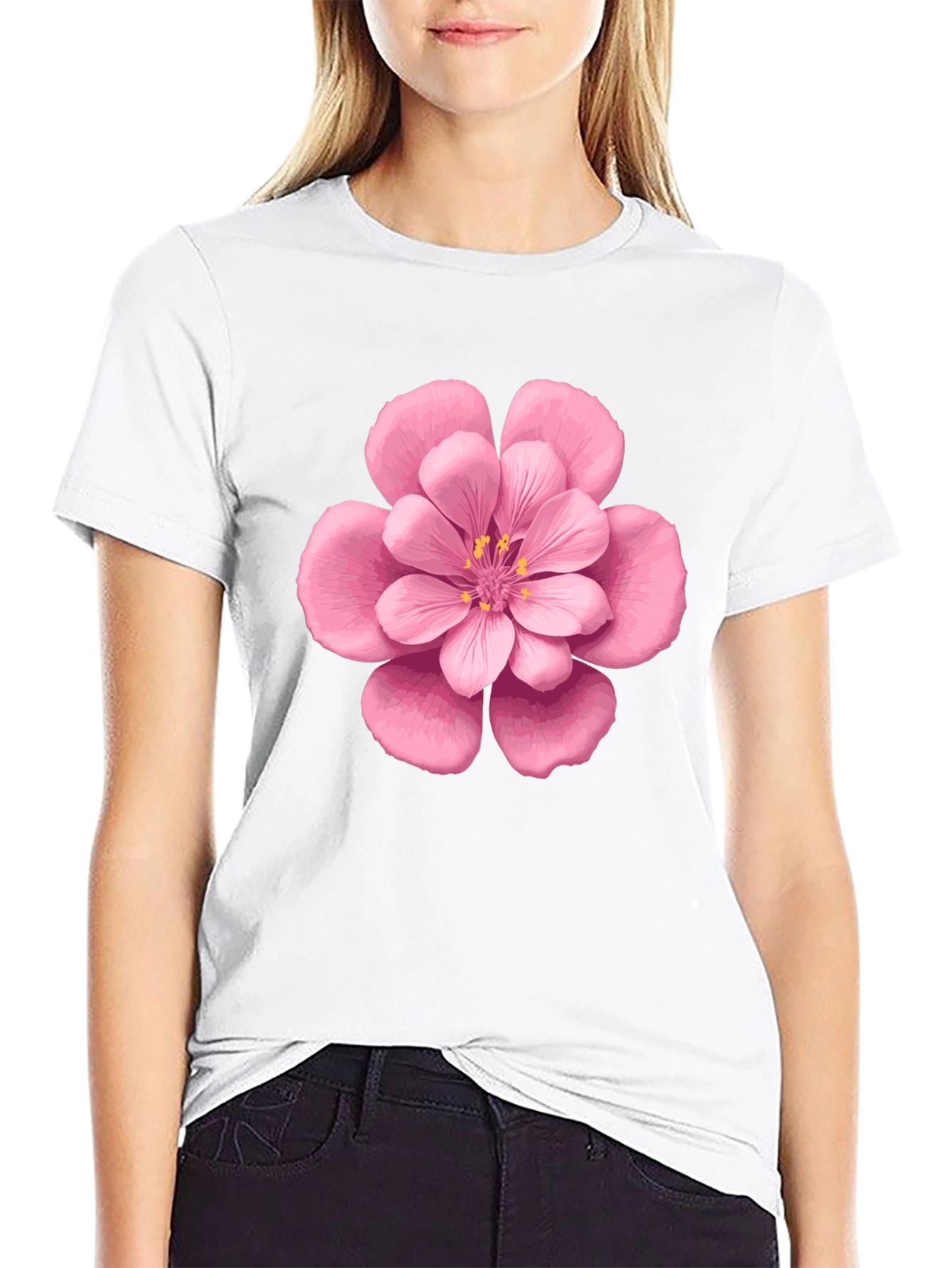 Black Floral Graphic Tee - Pink Blossom Print view 9