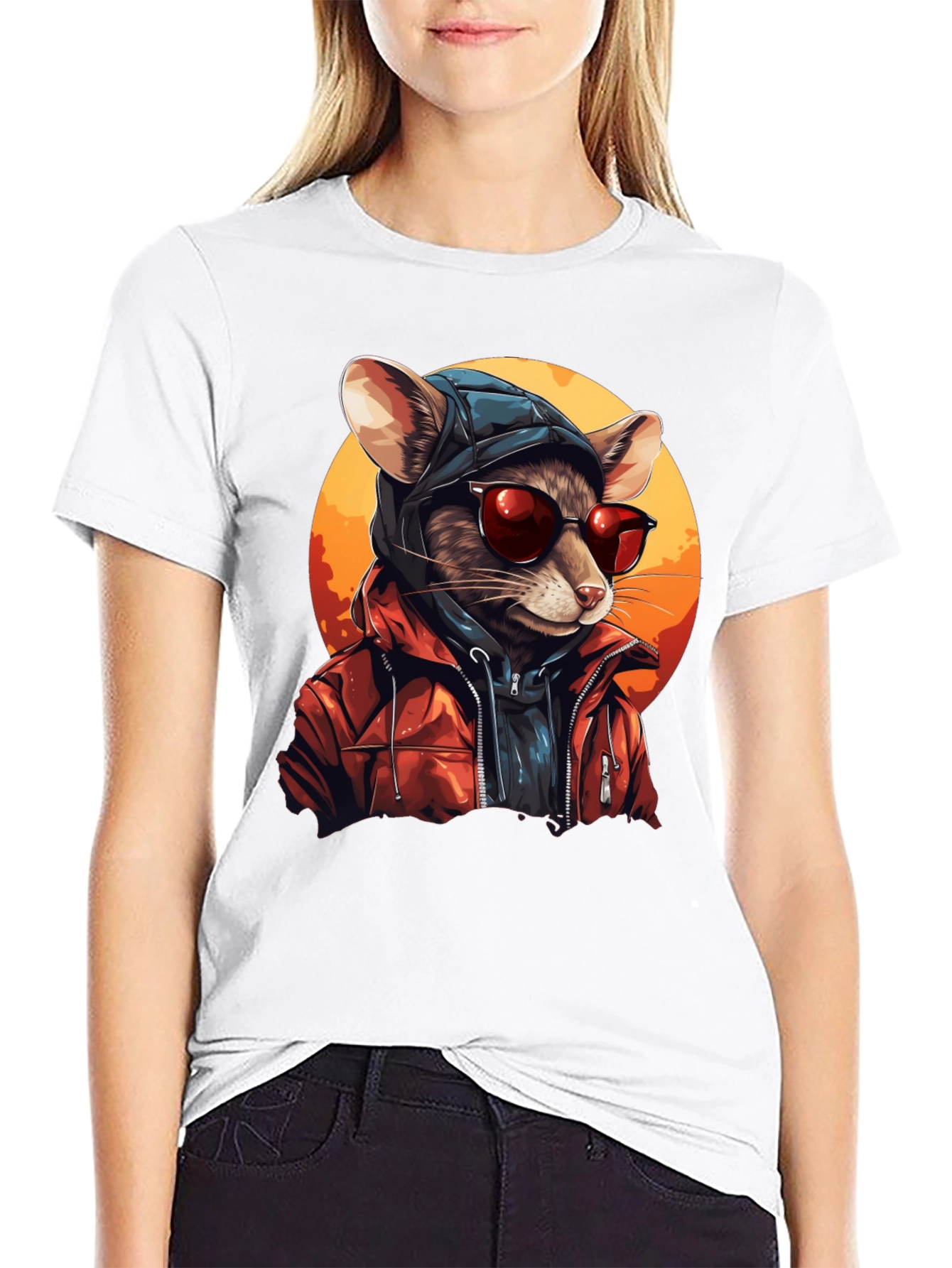 Black Cool Rat in Hoodie Graphic Tee view 9