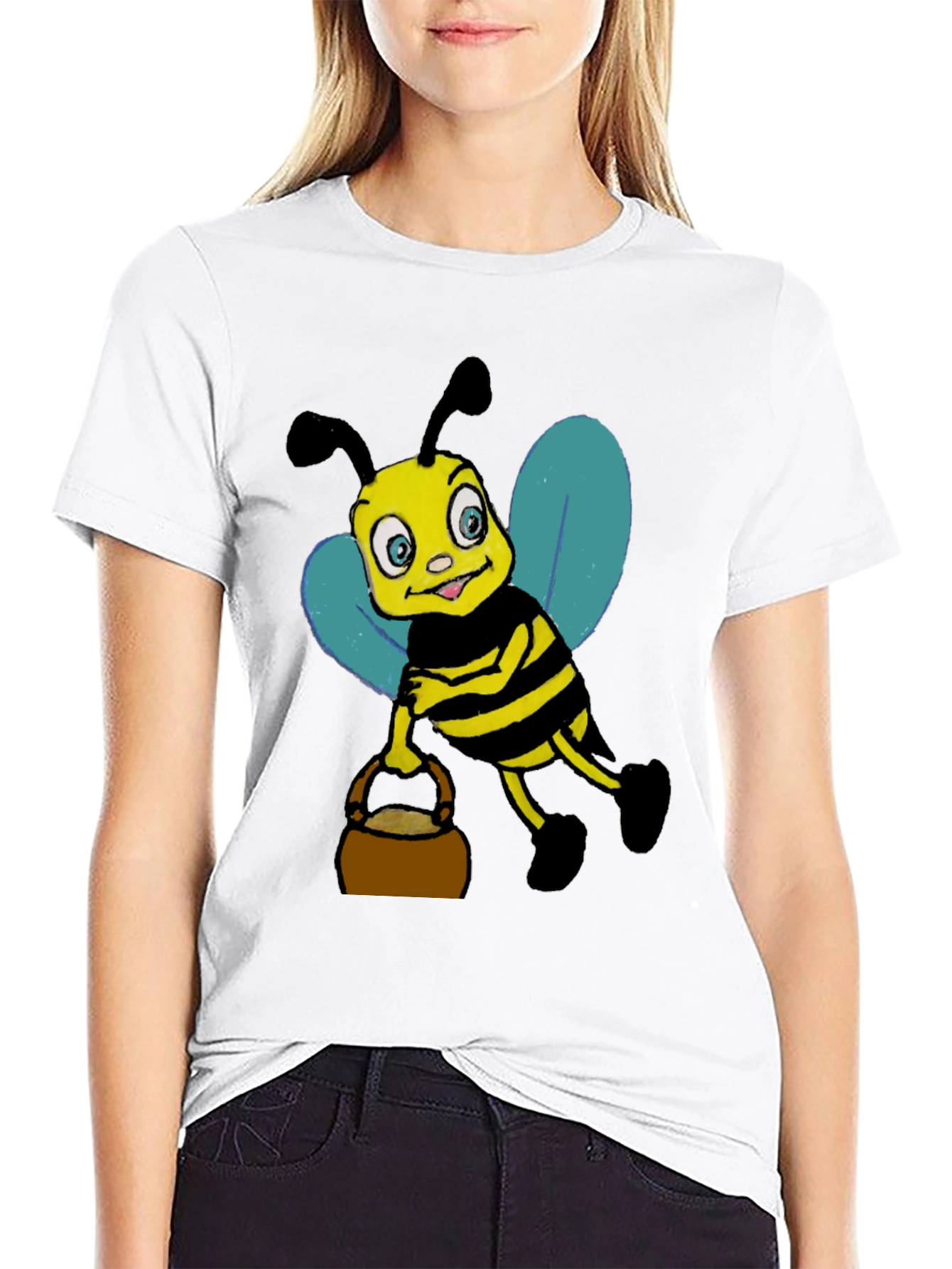 Black Cartoon Bee T-Shirt - Black Cotton Blend view 9