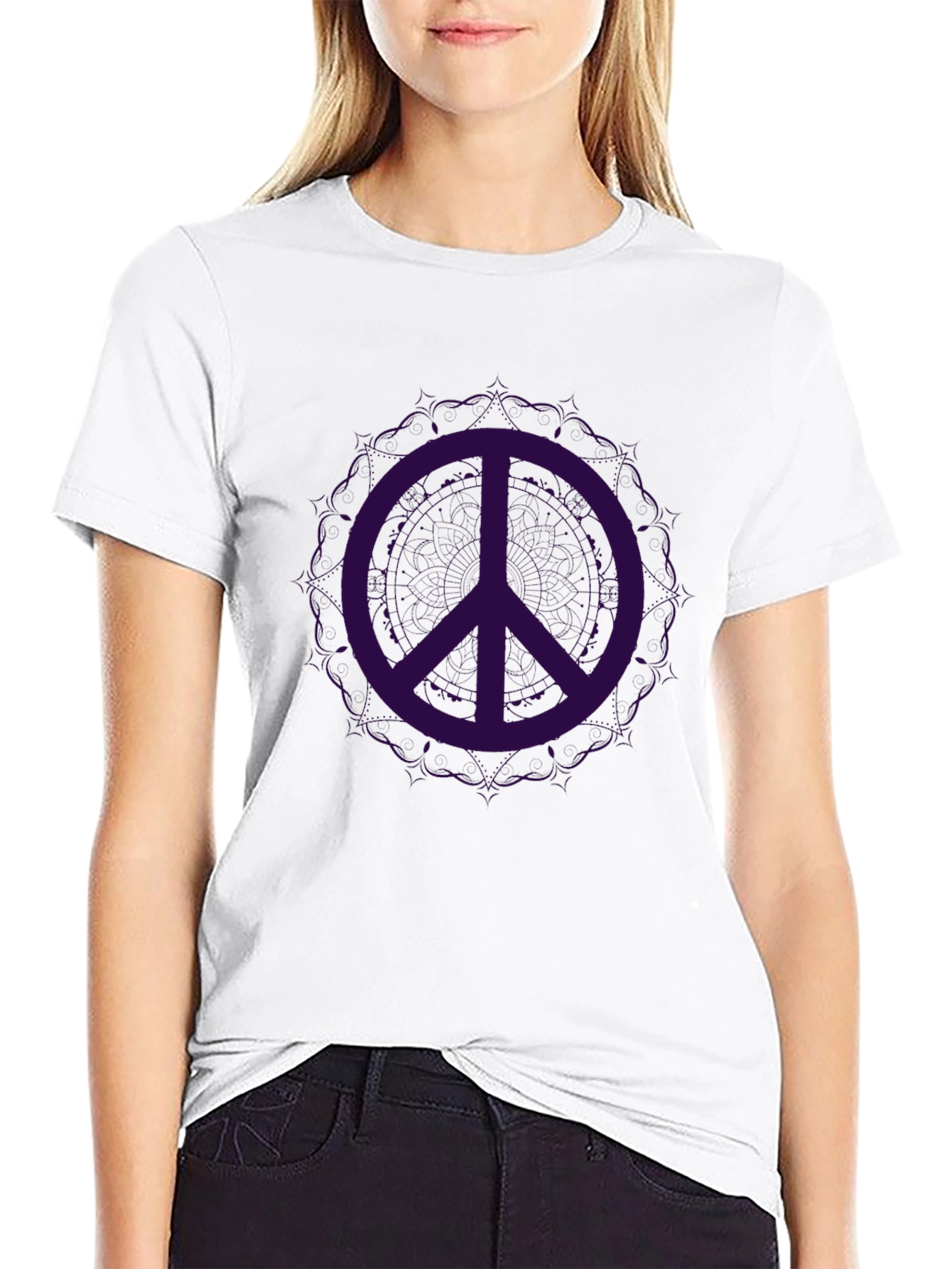 Black Peace Sign Graphic Tee - Soft Cotton Black T-Shirt view 9