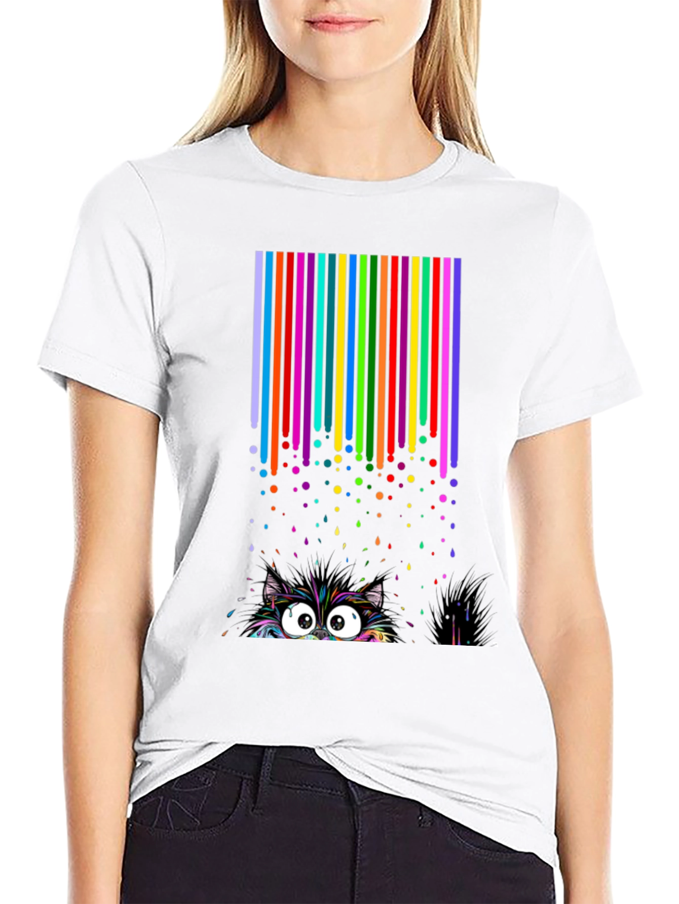 Black Colorful Cat Peek T-Shirt view 9