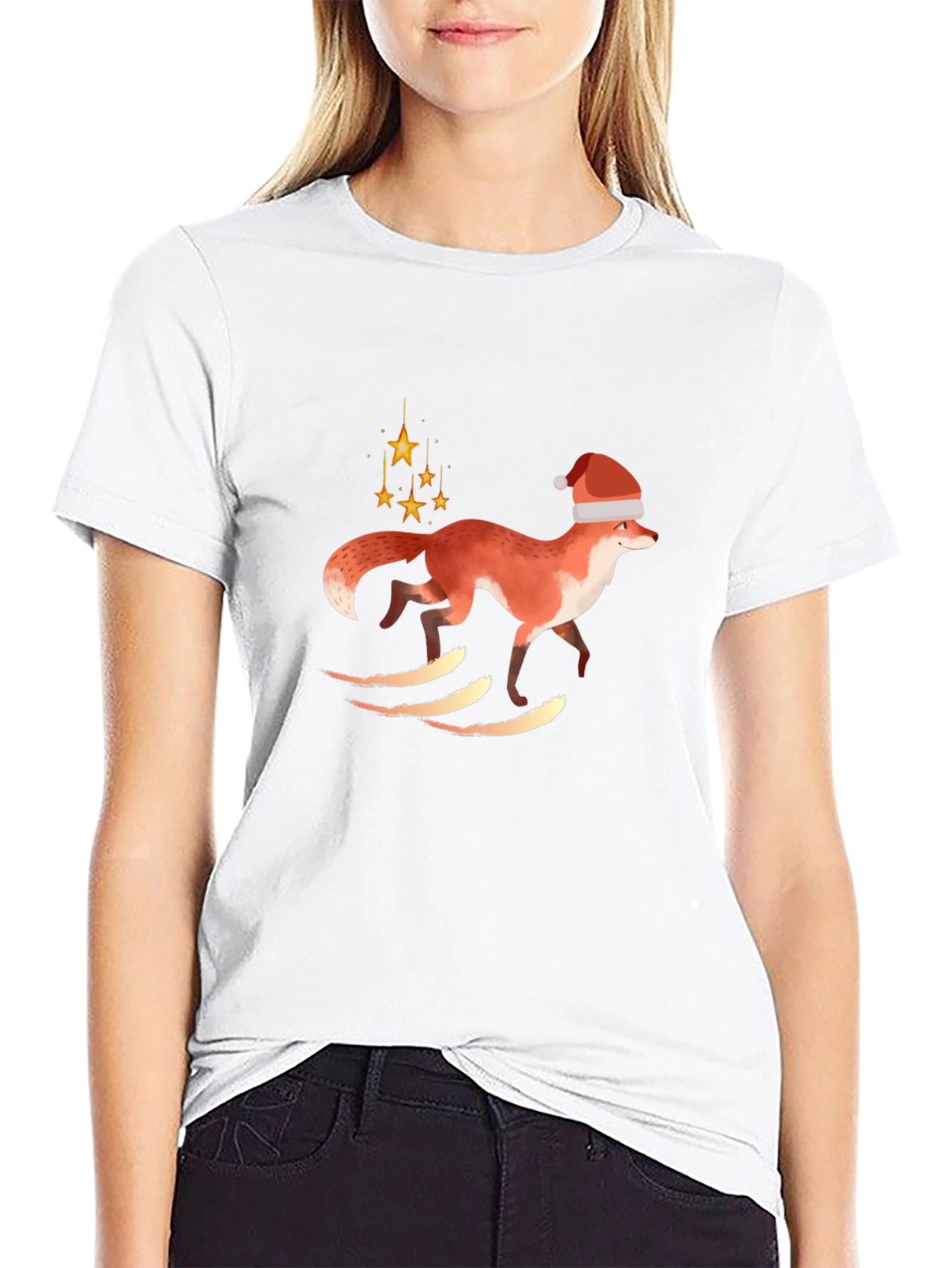Black Festive Fox Tee - Holiday Style! view 9