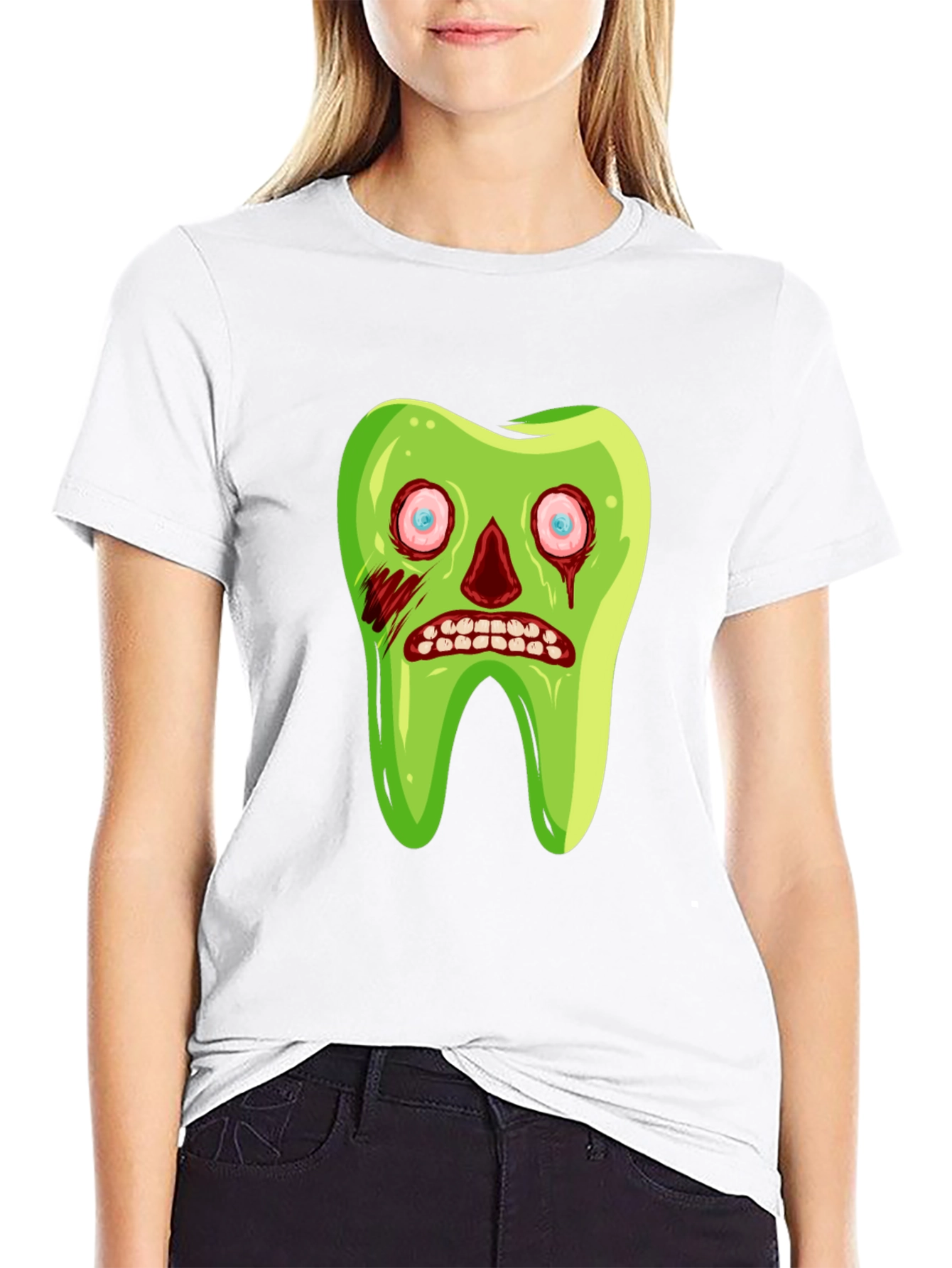 Black Zombie Tooth Graphic Tee - Novelty Halloween Shirt view 9