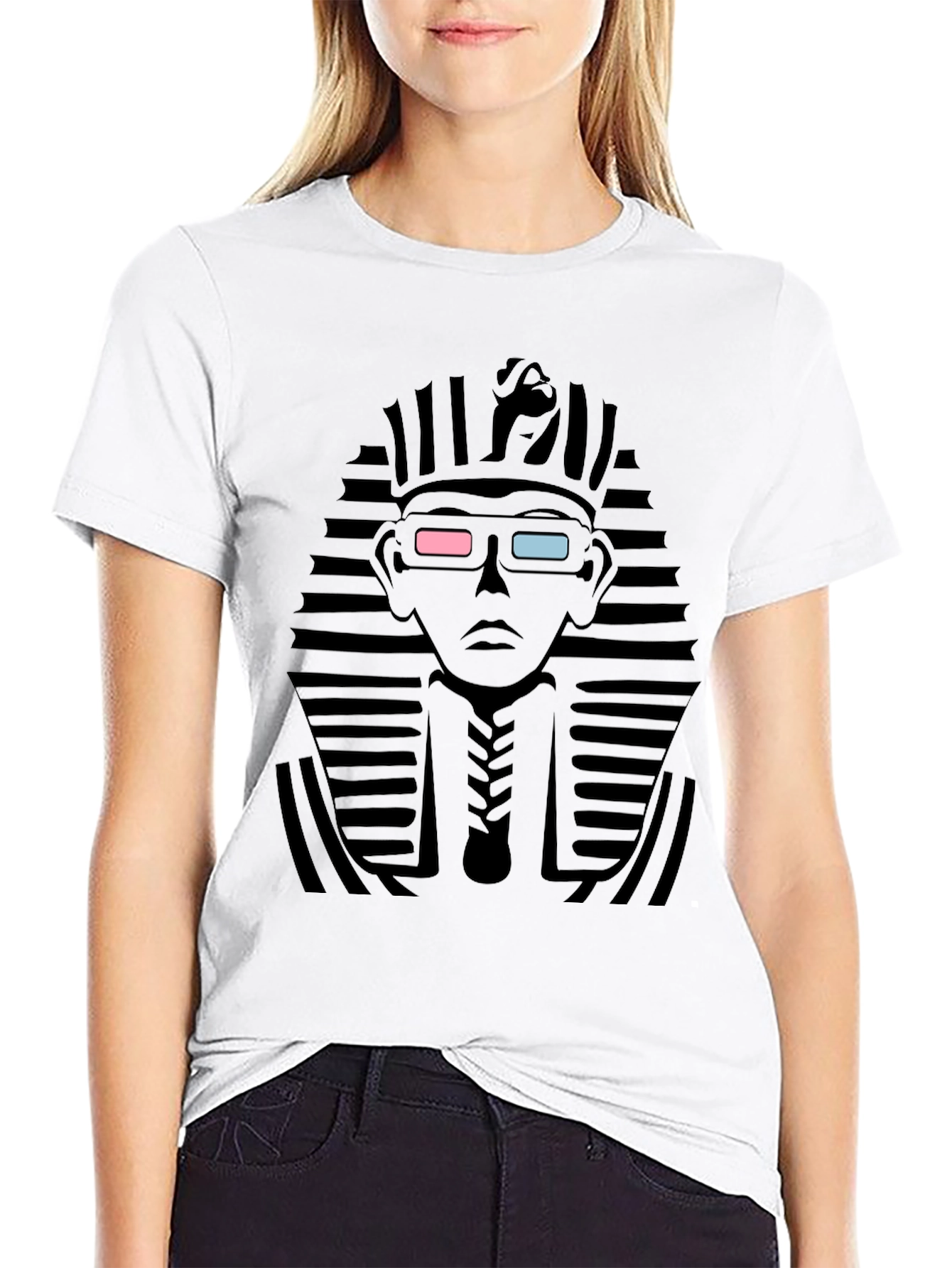 Black Anaglyph Pharaoh Graphic Tee - Black Cotton T-Shirt view 9