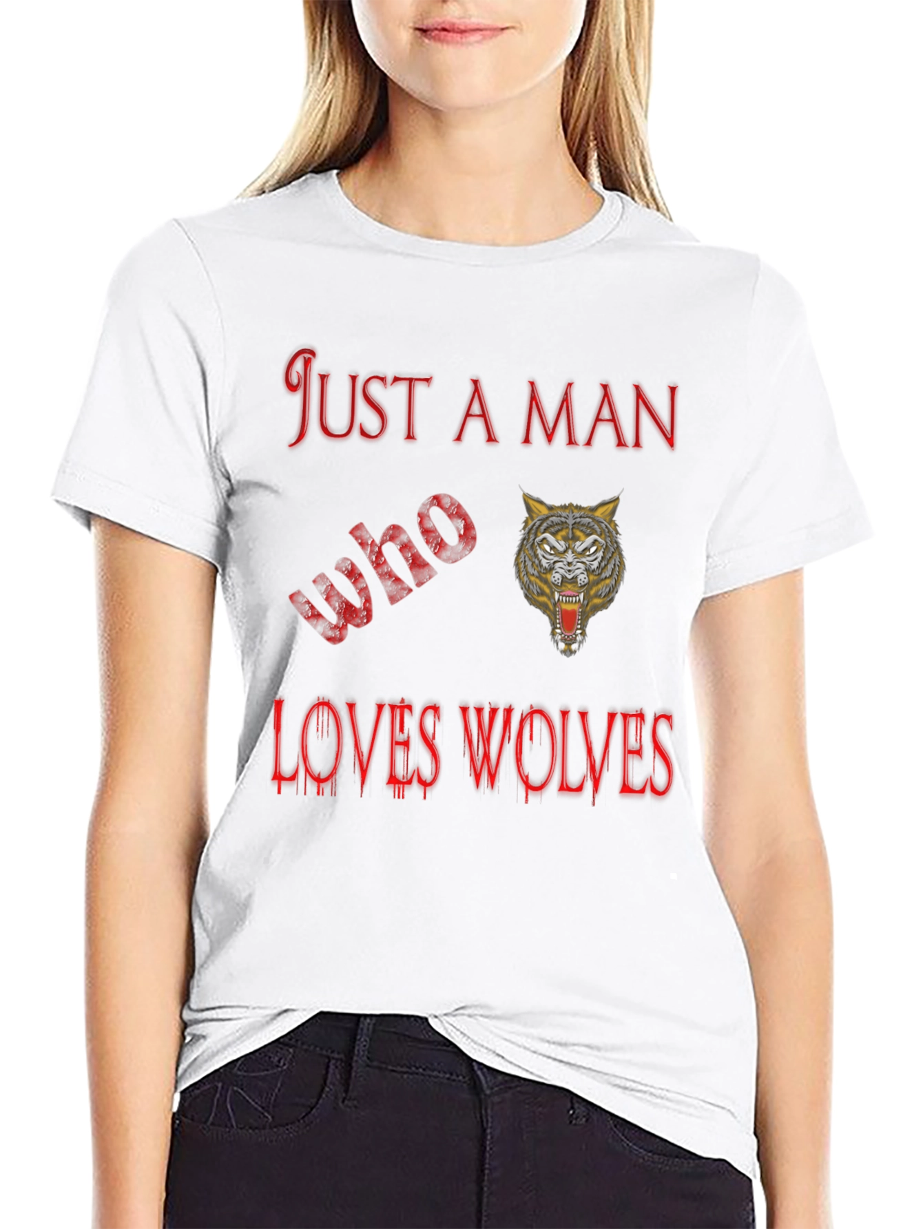 Black Just A Man Who Loves Wolves Black T-Shirt view 9