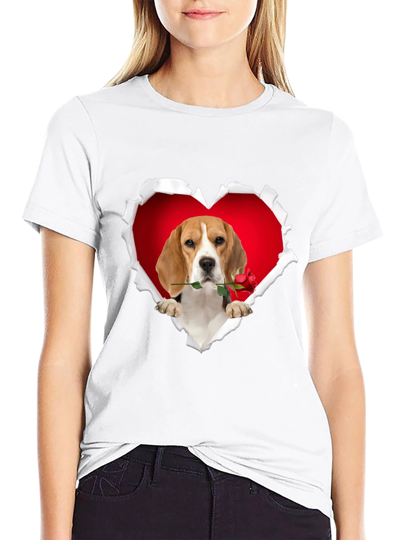 Black Beagle Heart Rose T-Shirt - Cute Dog Lover Tee view 9
