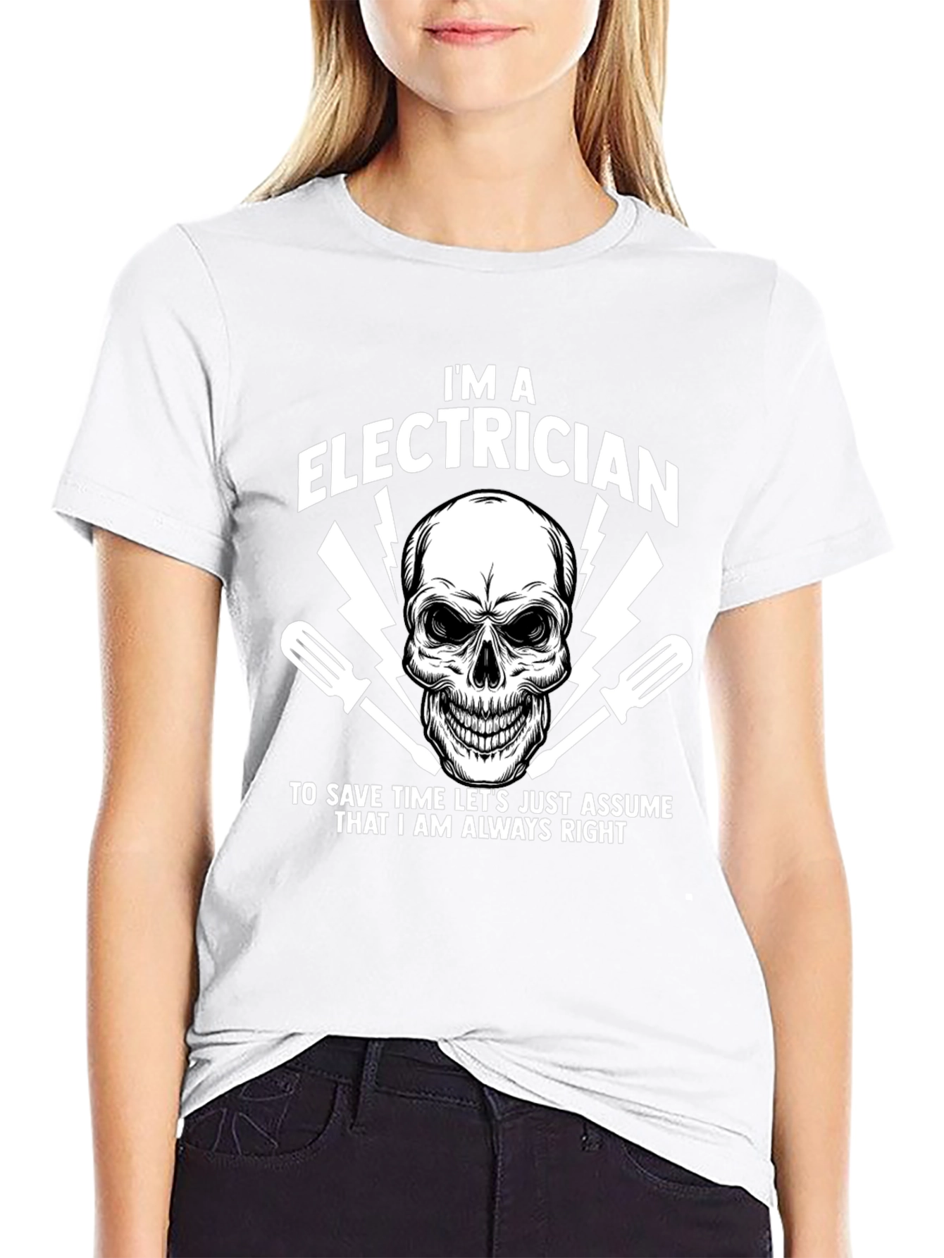 Black Electrician Skull Graphic T-Shirt view 9