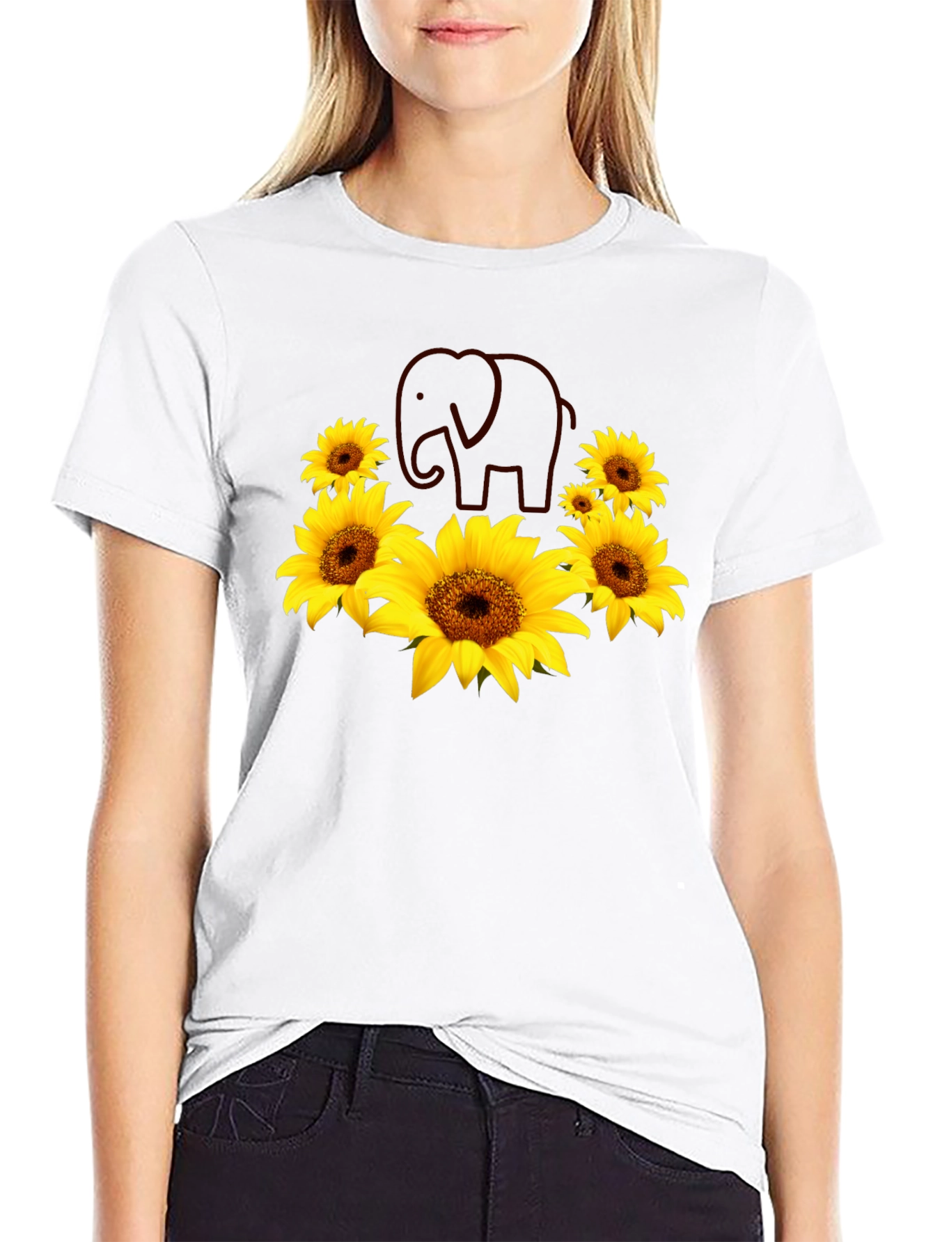 Black Sunflower Elephant Graphic Tee view 9