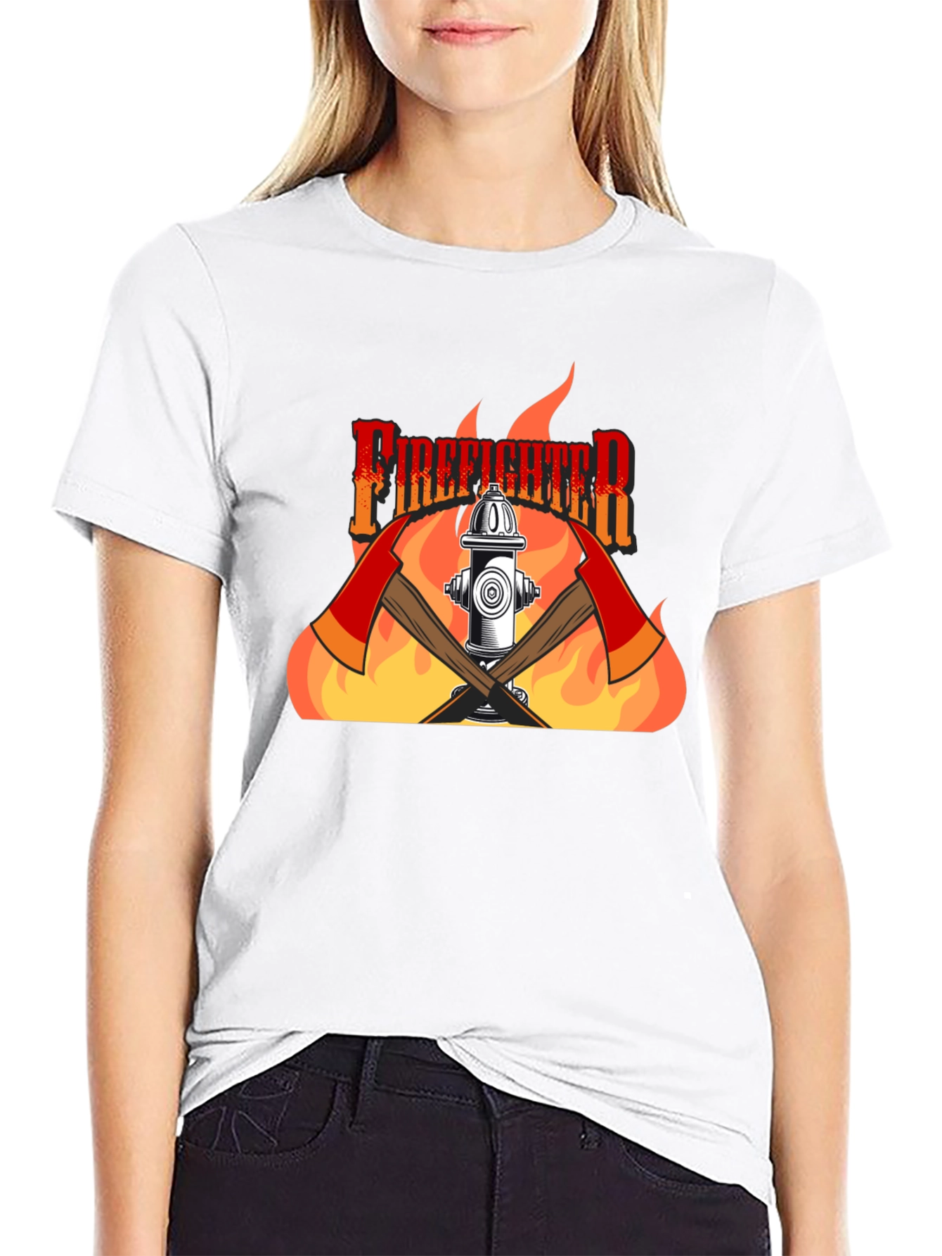 Black Firefighter Graphic Print Black T-Shirt view 9