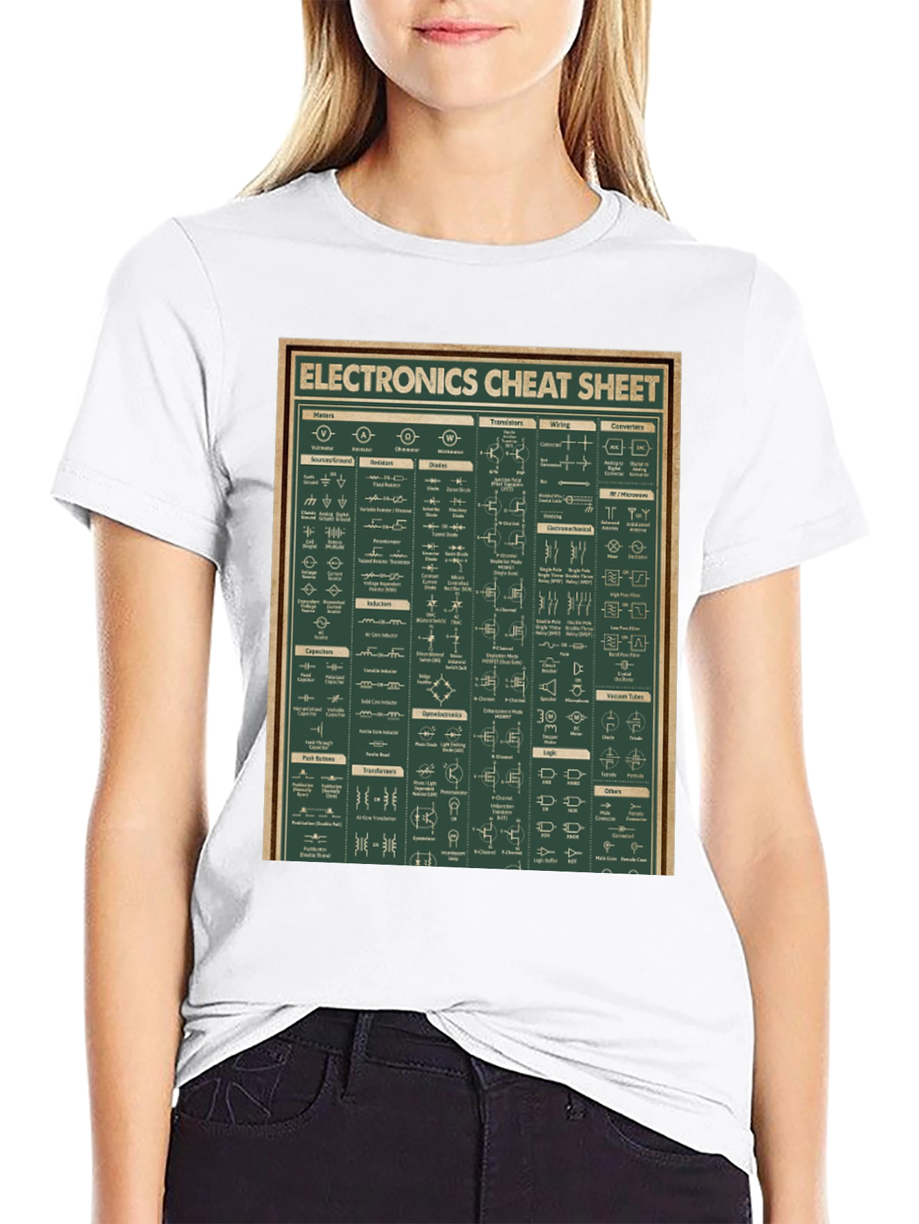 Black Electronics Cheat Sheet Graphic Tee - Black Cotton T-Shirt view 9