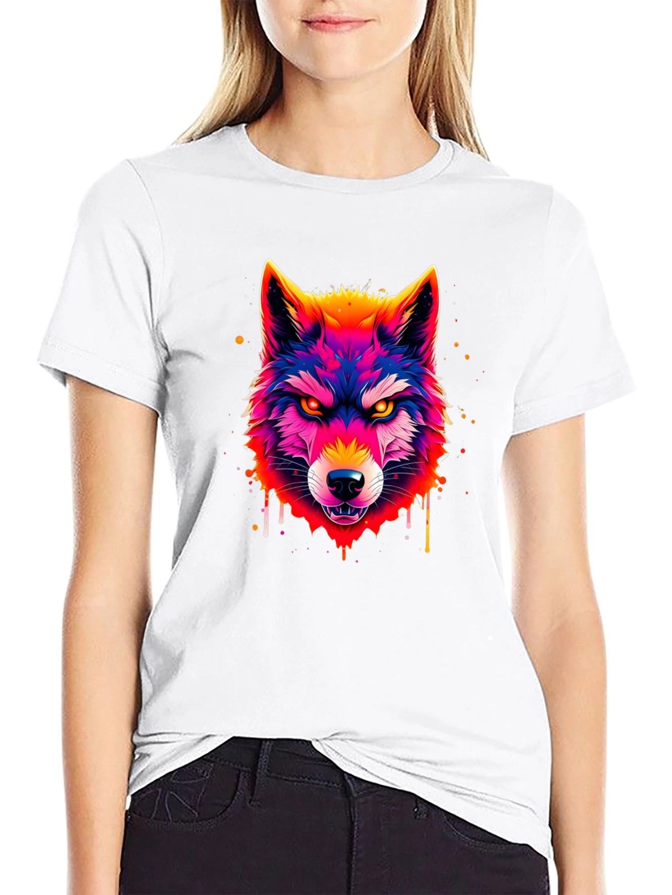 Black Vivid Wolf Graphic Tee - Men's Black T-Shirt view 9