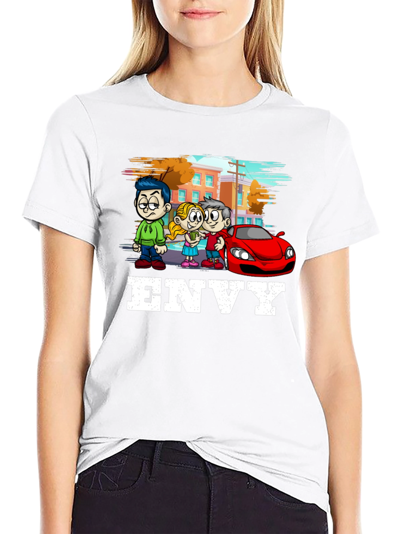 Black Envy Cartoon Graphic T-Shirt - Black Cotton Tee view 9