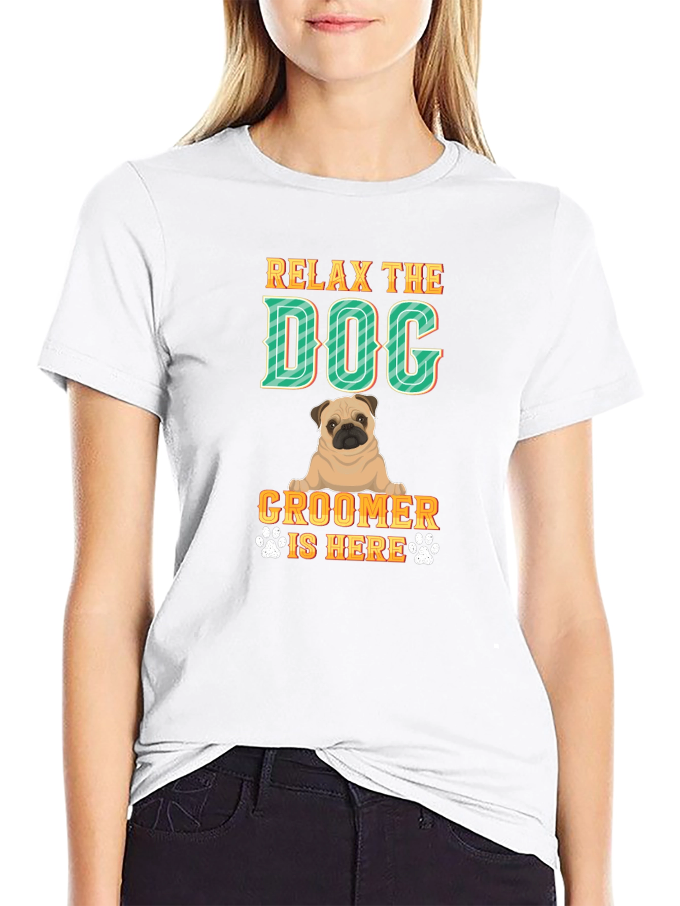 Black Relax the Dog Groomer is Here T-Shirt view 9