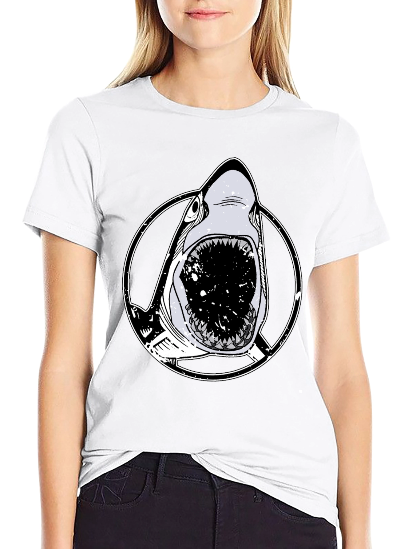 Black Men's Black Shark Graphic T-Shirt view 9