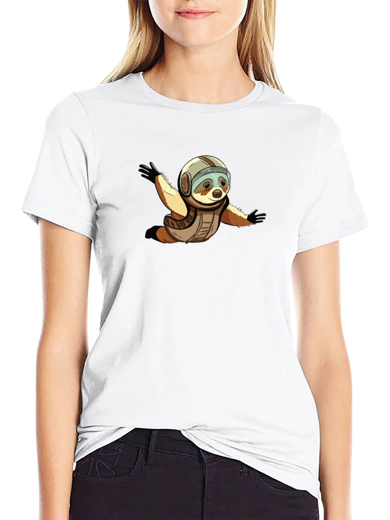 Black Sloth Skydiver Graphic T-Shirt - Black Cotton Tee view 9