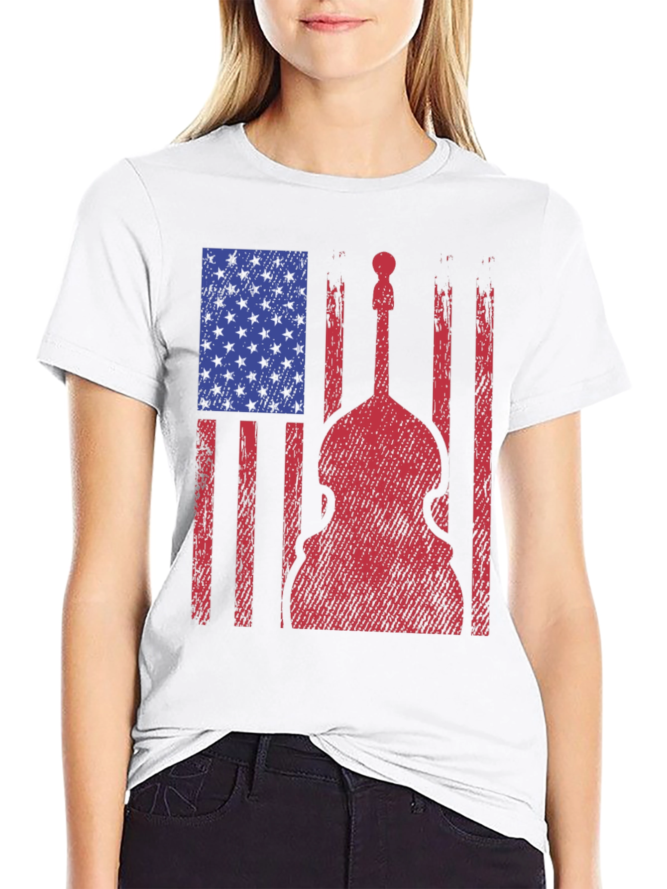 Black American Flag Bass Guitar Graphic T-Shirt view 9