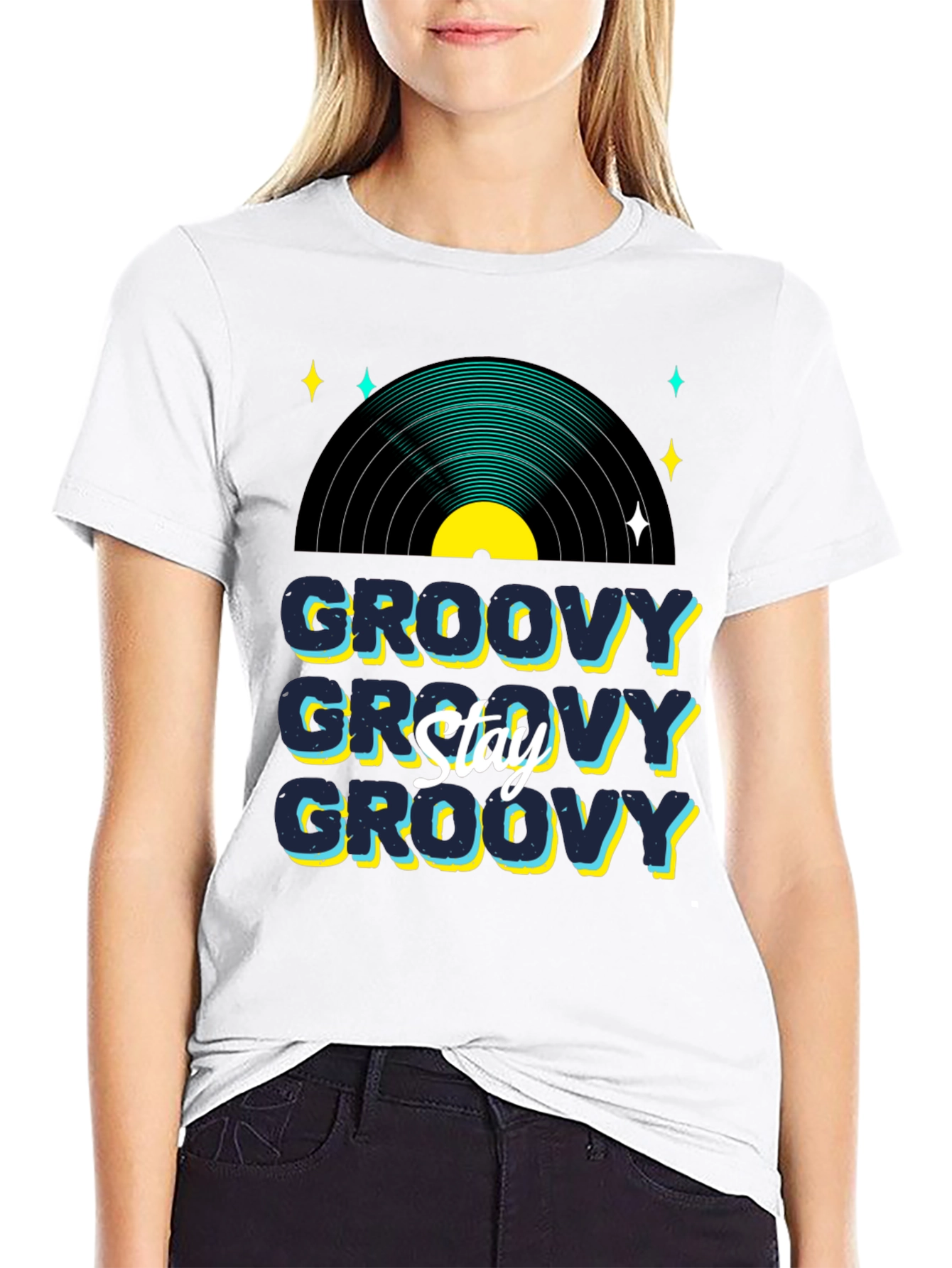 Black Groovy Vinyl Record Graphic T-Shirt - Stay Groovy view 9