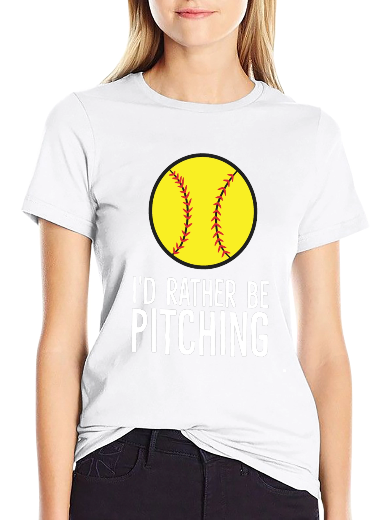 Black I'd Rather Be Pitching Softball T-Shirt view 9