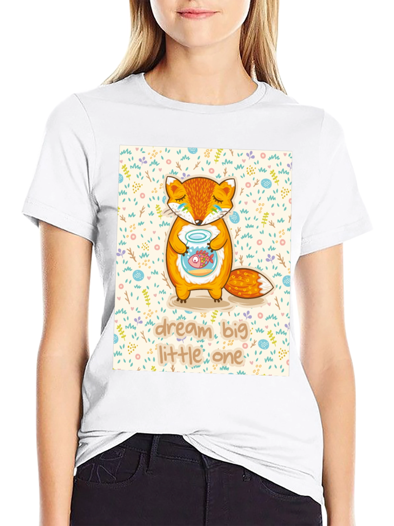 Black Dream Big Little One Fox Graphic Tee view 9