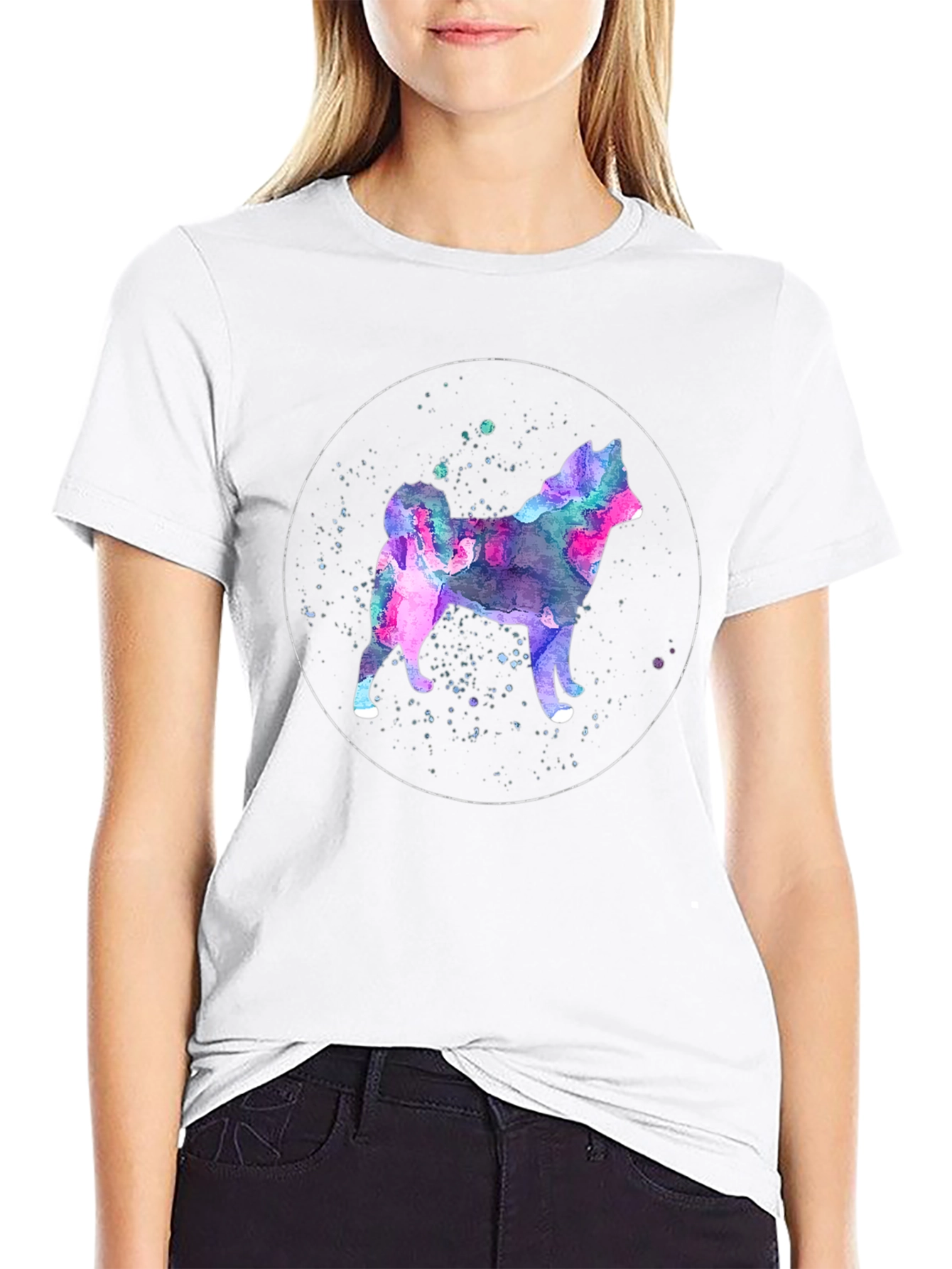 Black Watercolor Dog Silhouette Graphic T-Shirt view 9