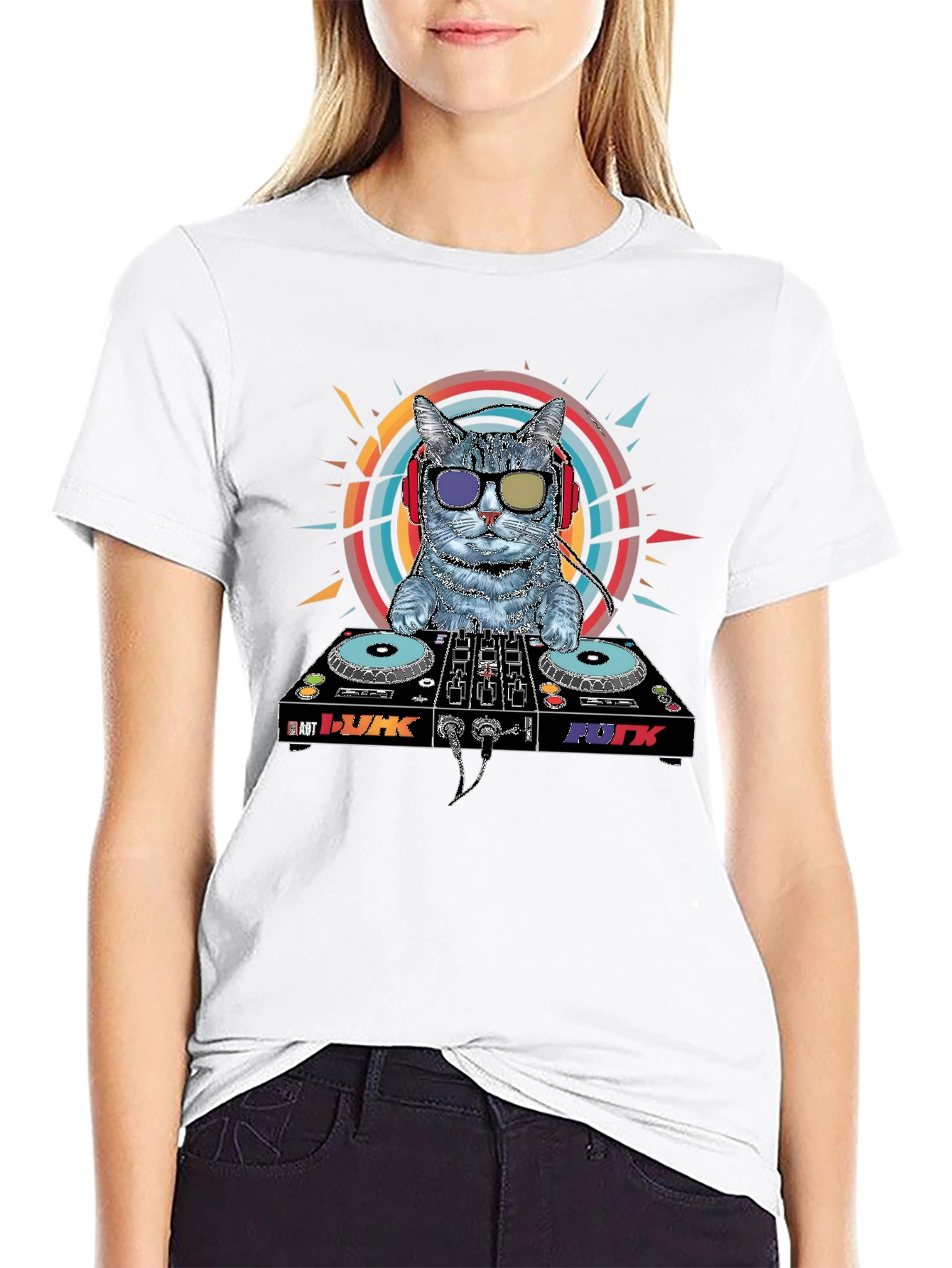 Black DJ Cat Graphic T-Shirt - Music Lover Apparel view 9