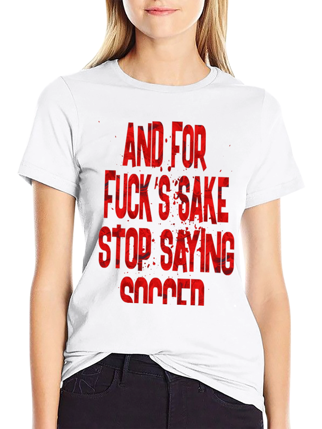 Black Humorous "Stop Saying Soccer" Graphic T-Shirt view 9