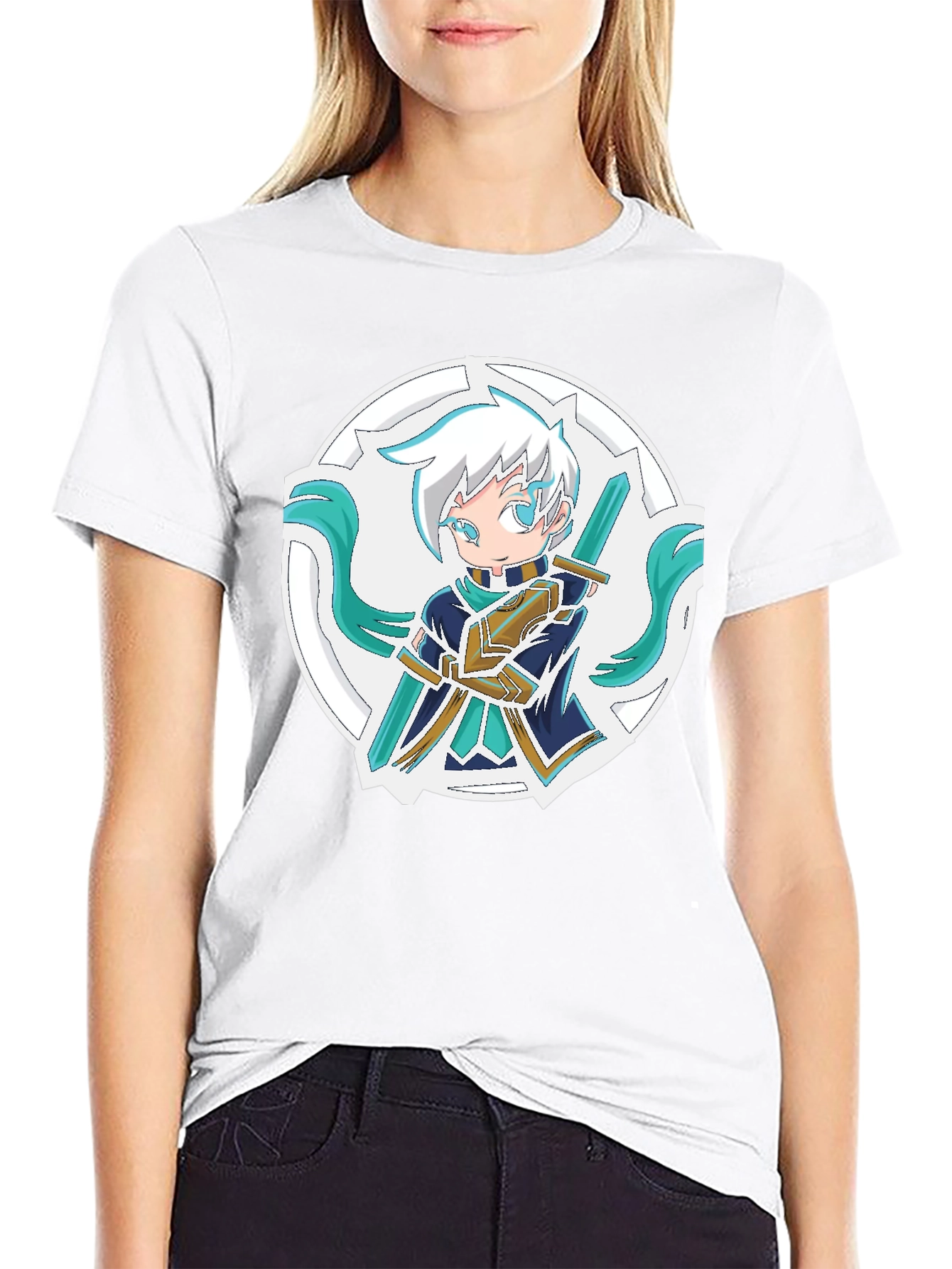 Black Anime Sword Character T-Shirt view 9