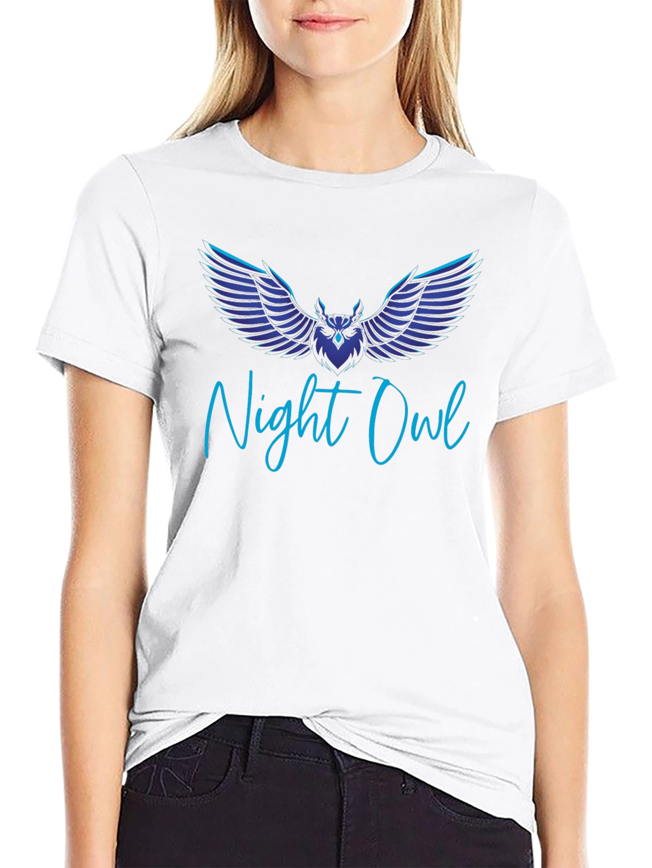 Black Night Owl Graphic Tee - Midnight Blue Design view 9