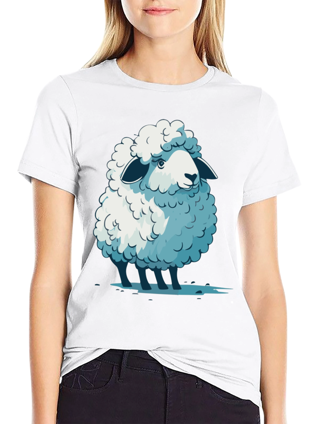 Black Cute Sheep Graphic Tee - Soft Cotton Blend T-Shirt view 9