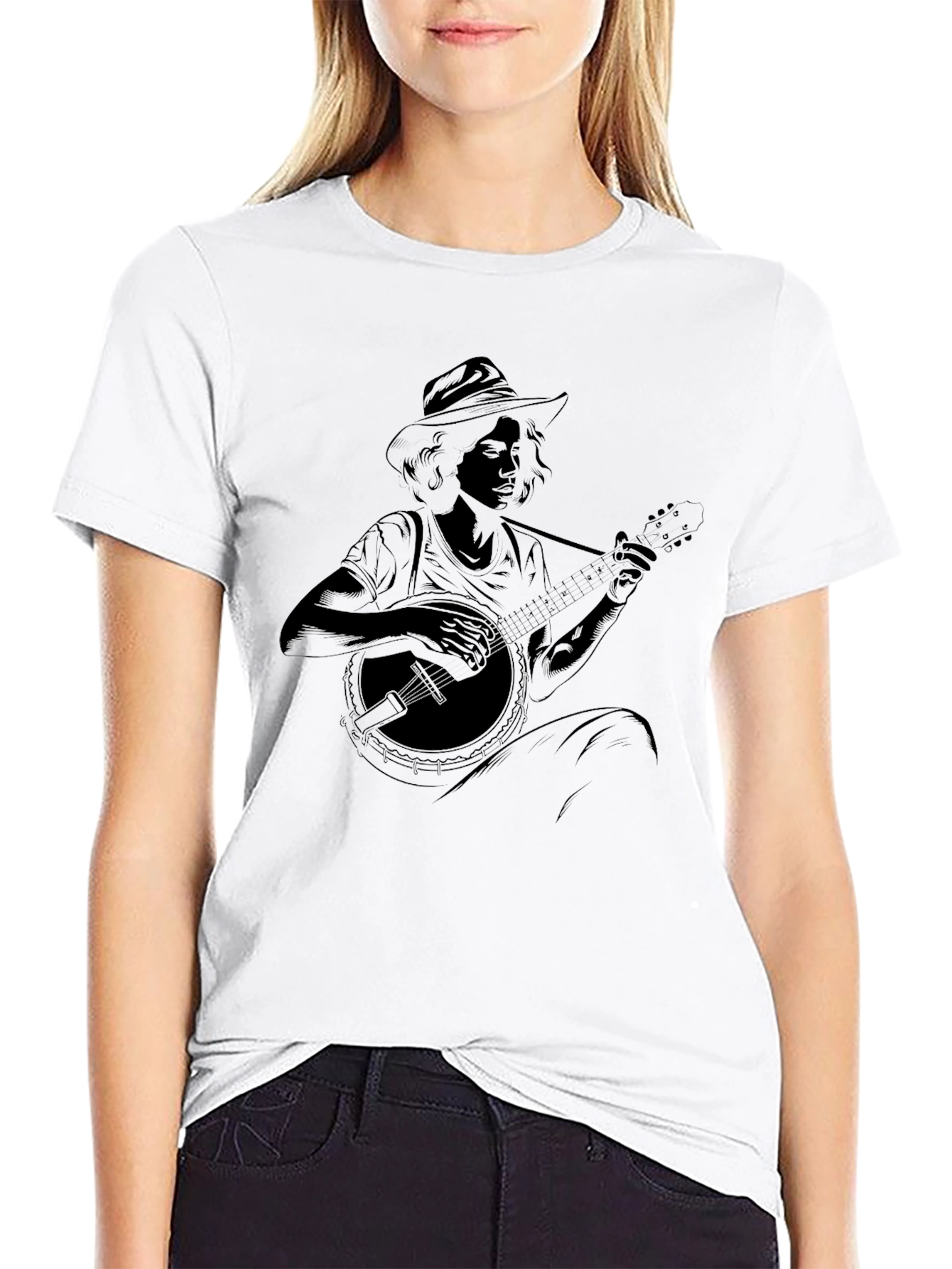 Black Banjo Player Graphic Black Tee - Unisex view 9