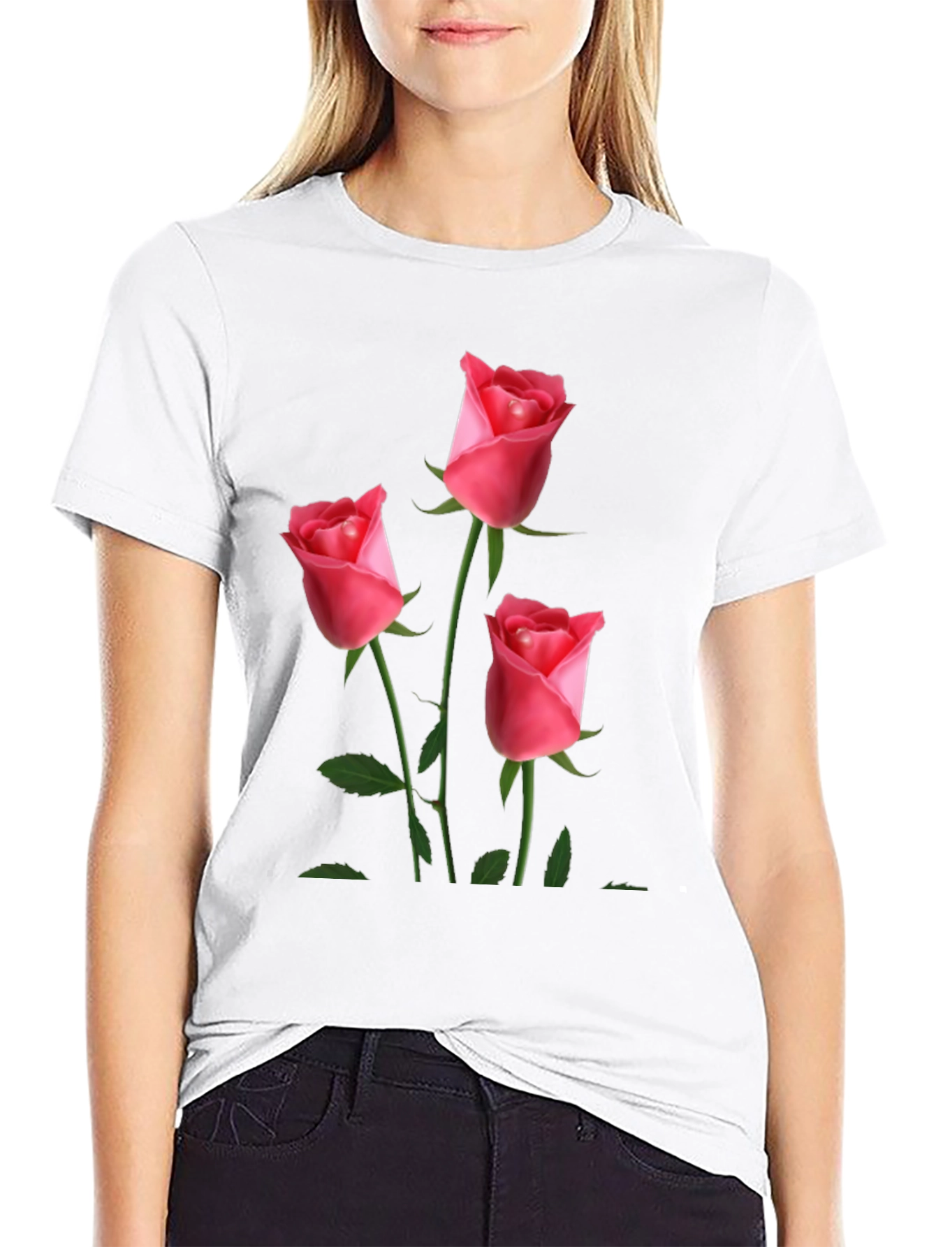 Black Men's Black T-Shirt with Rose Design view 9