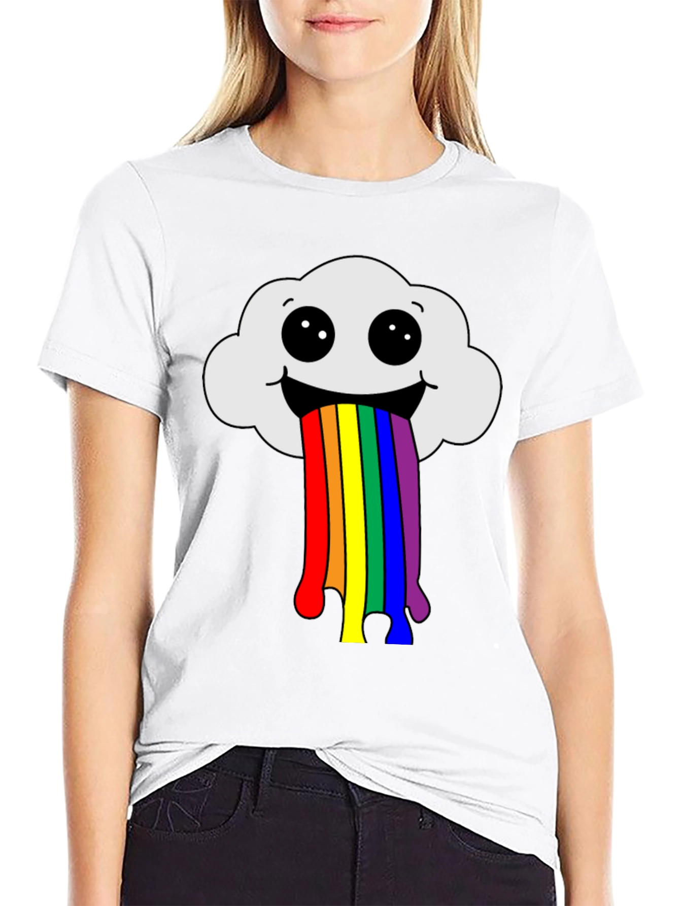 Black Rainbow Cloud T-Shirt - Fun Graphic Tee view 9
