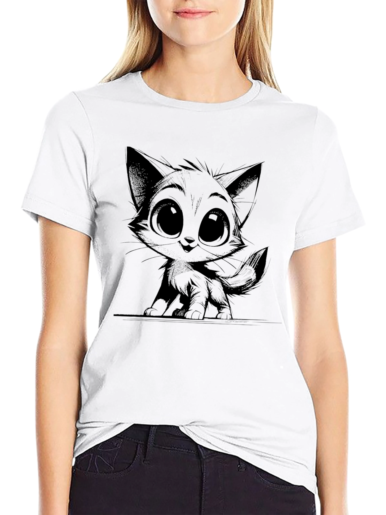 Black Cute Kitten Graphic Black T-Shirt view 9