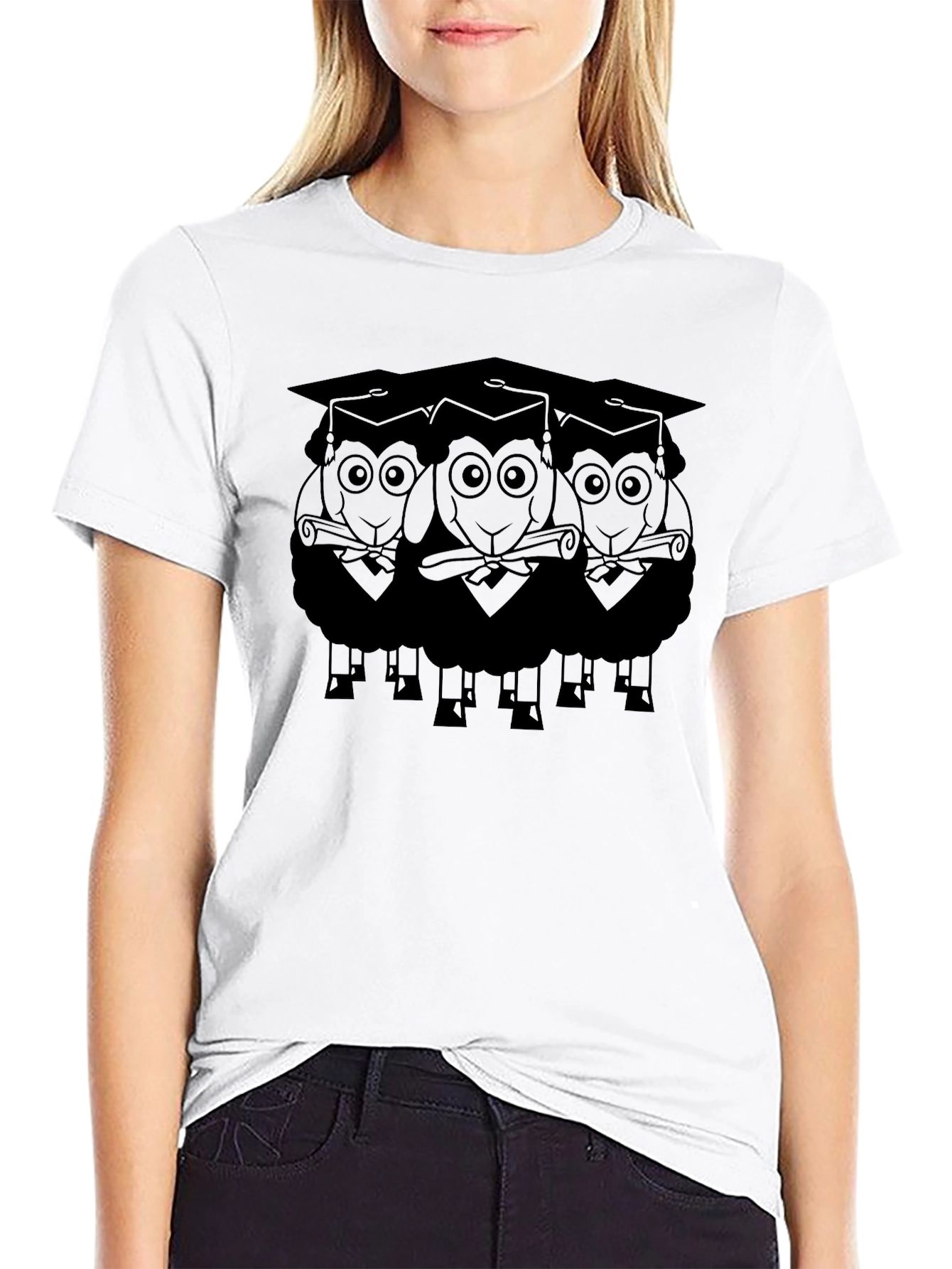 Graduating Sheep T-Shirt - Unisex Black Tee - 9