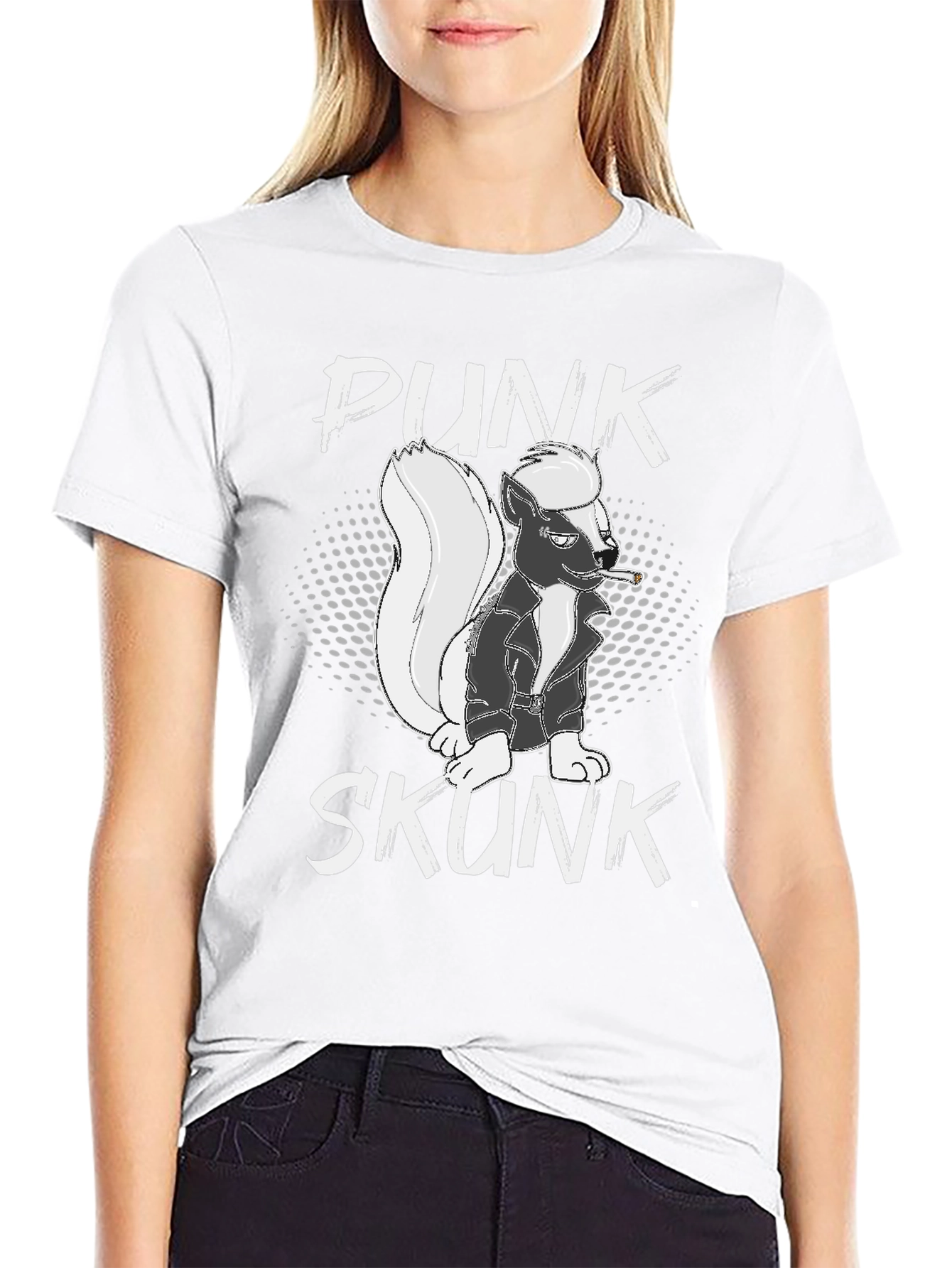 Black Punk Skunk Graphic Tee - Black Cotton T-Shirt view 9