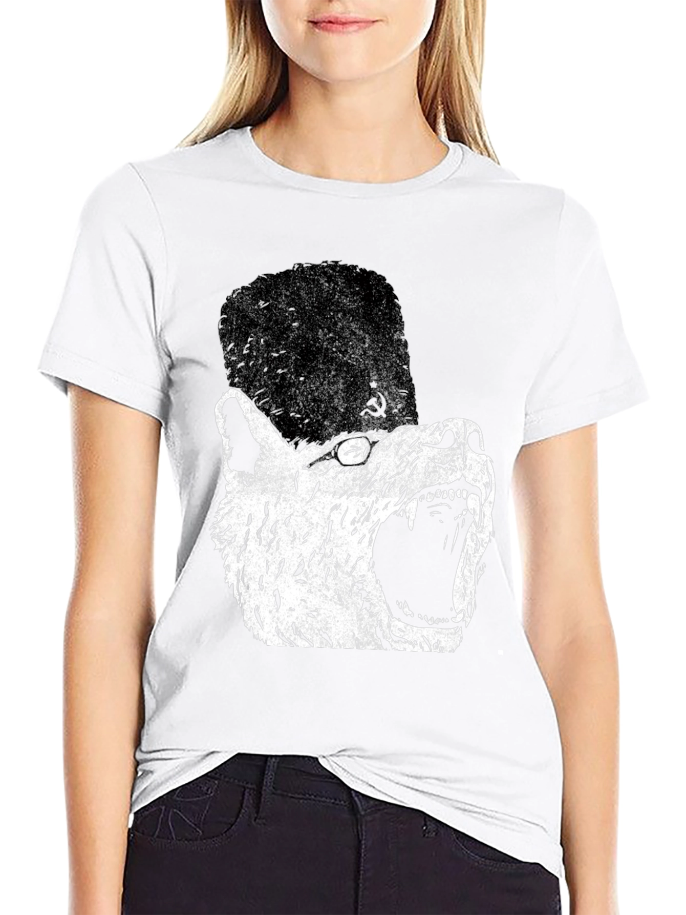 Black Soviet Wolf T-Shirt - Distressed Graphic Print view 9