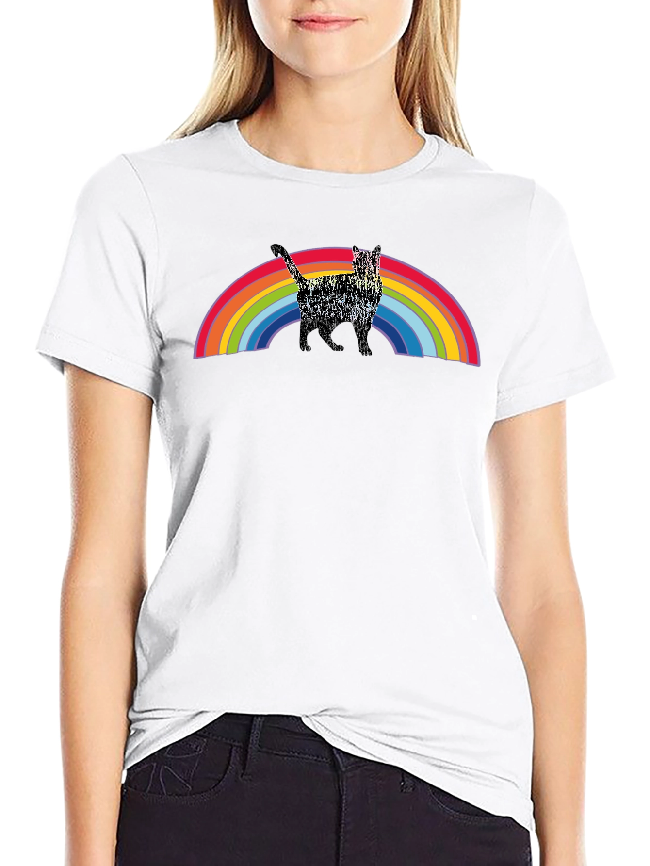 Black Rainbow Cat Graphic T-Shirt - Black view 9